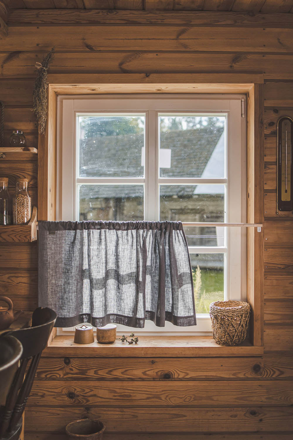 Grey linen cafe curtain