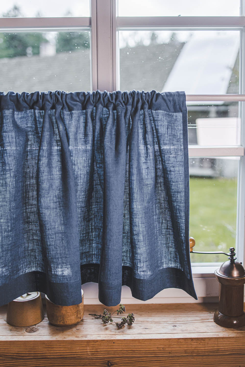 Cornflower blue linen cafe curtain