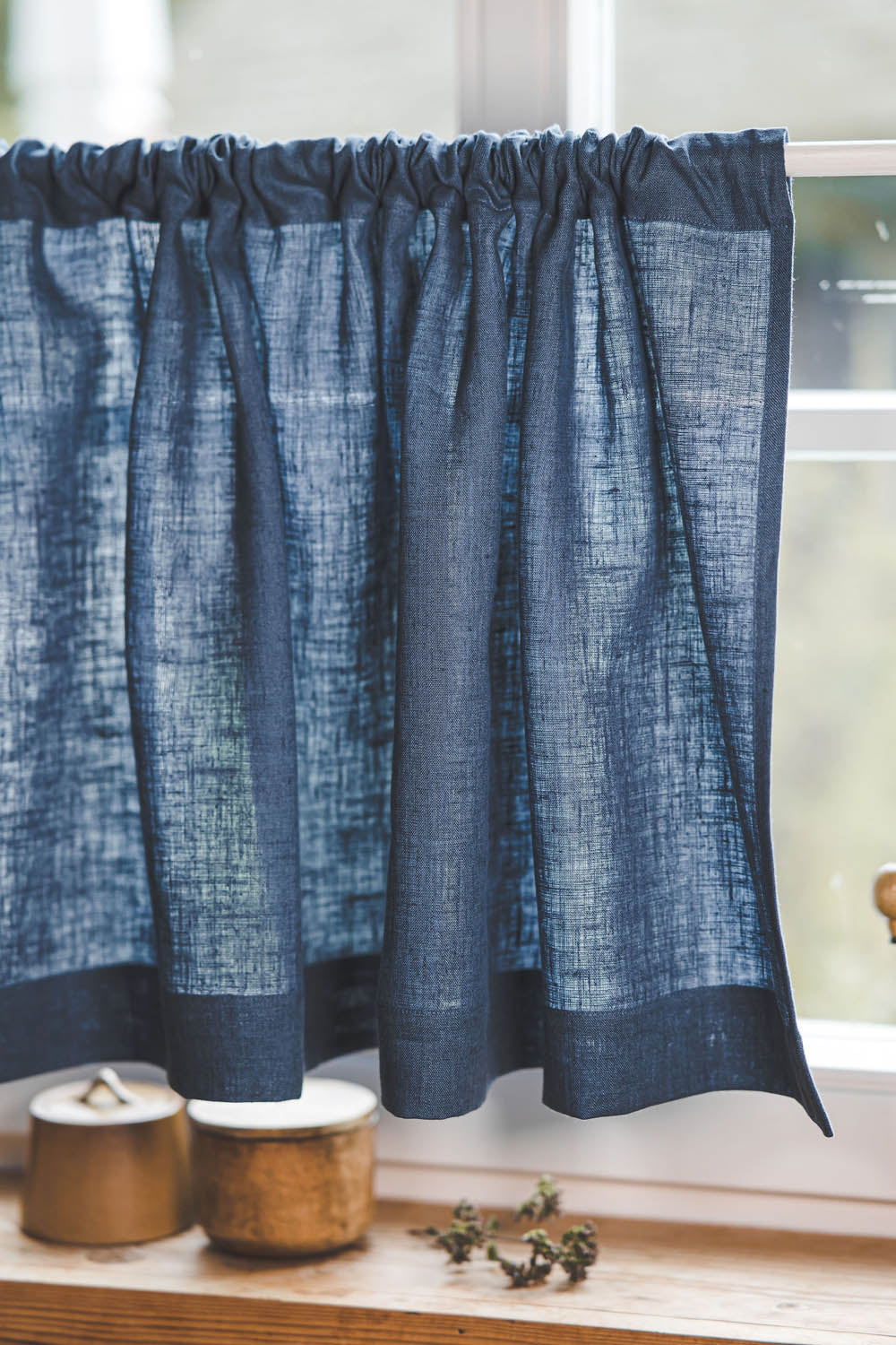 Cornflower blue linen cafe curtain