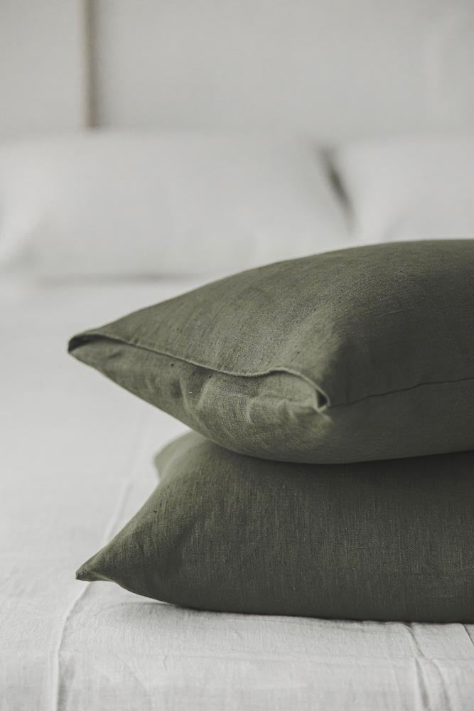 Forest green heavyweight linen pillowcase
