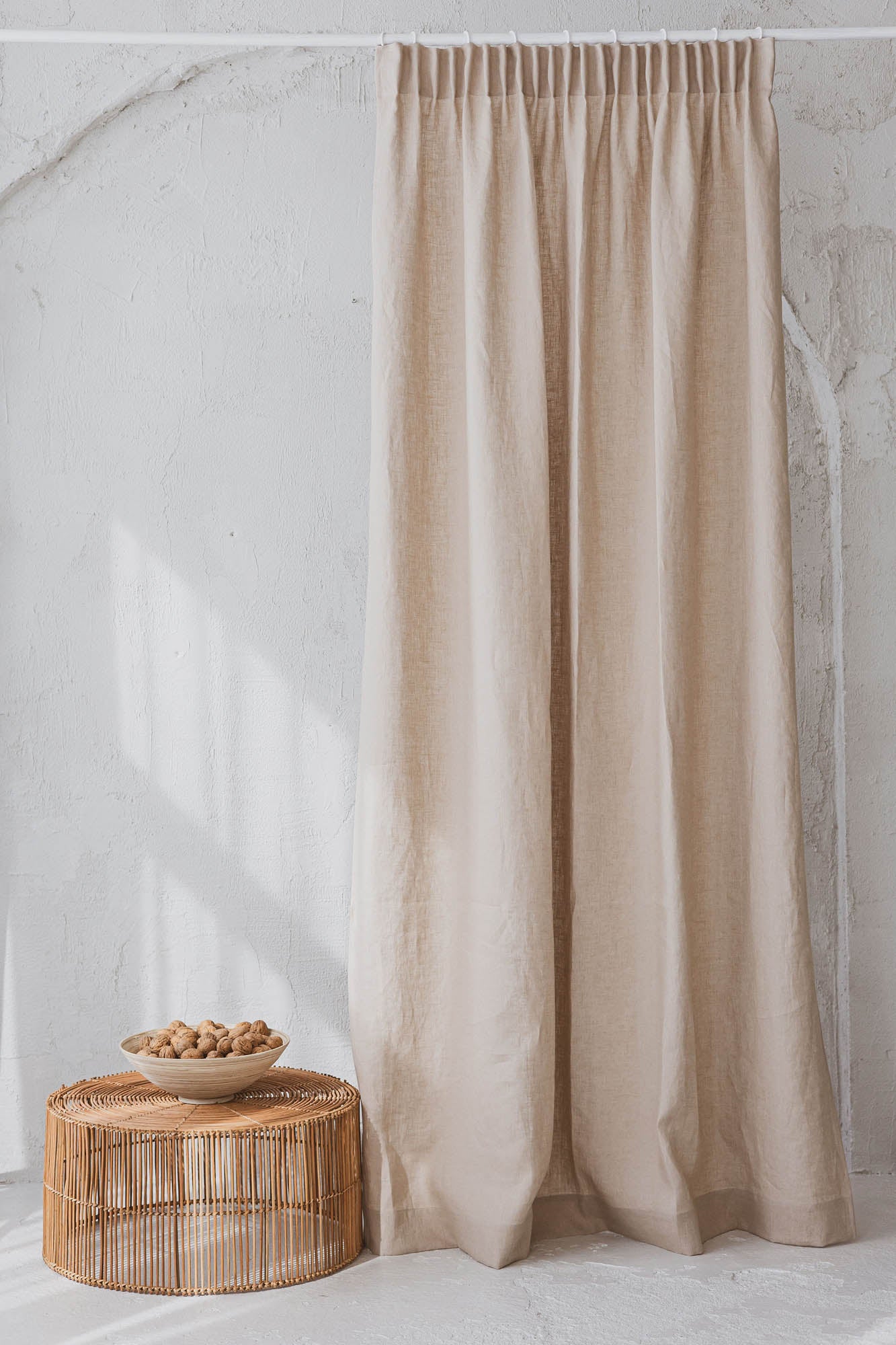 Pencil pleat linen curtain in sand