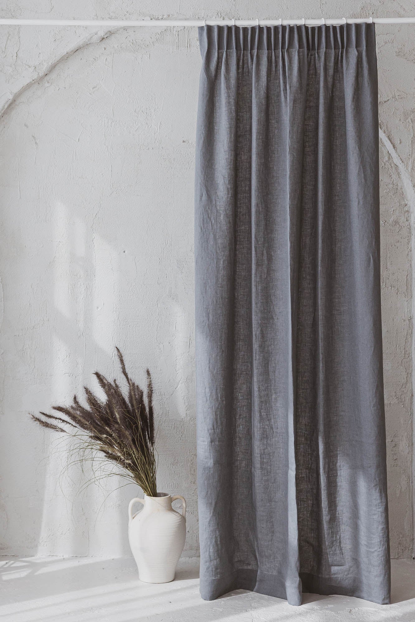 Pencil pleat linen curtain in grey