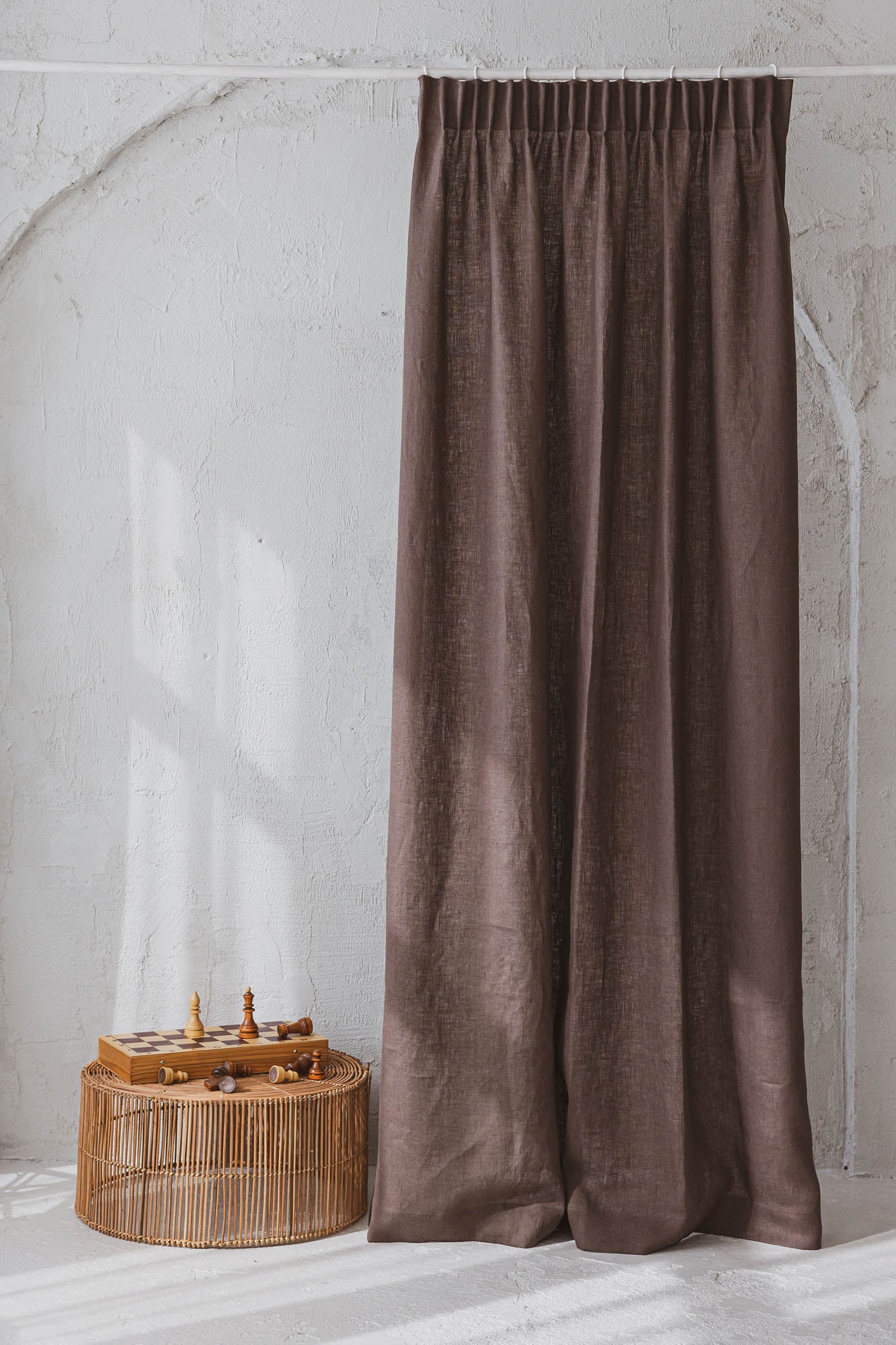 Pencil pleat linen curtain in cocoa