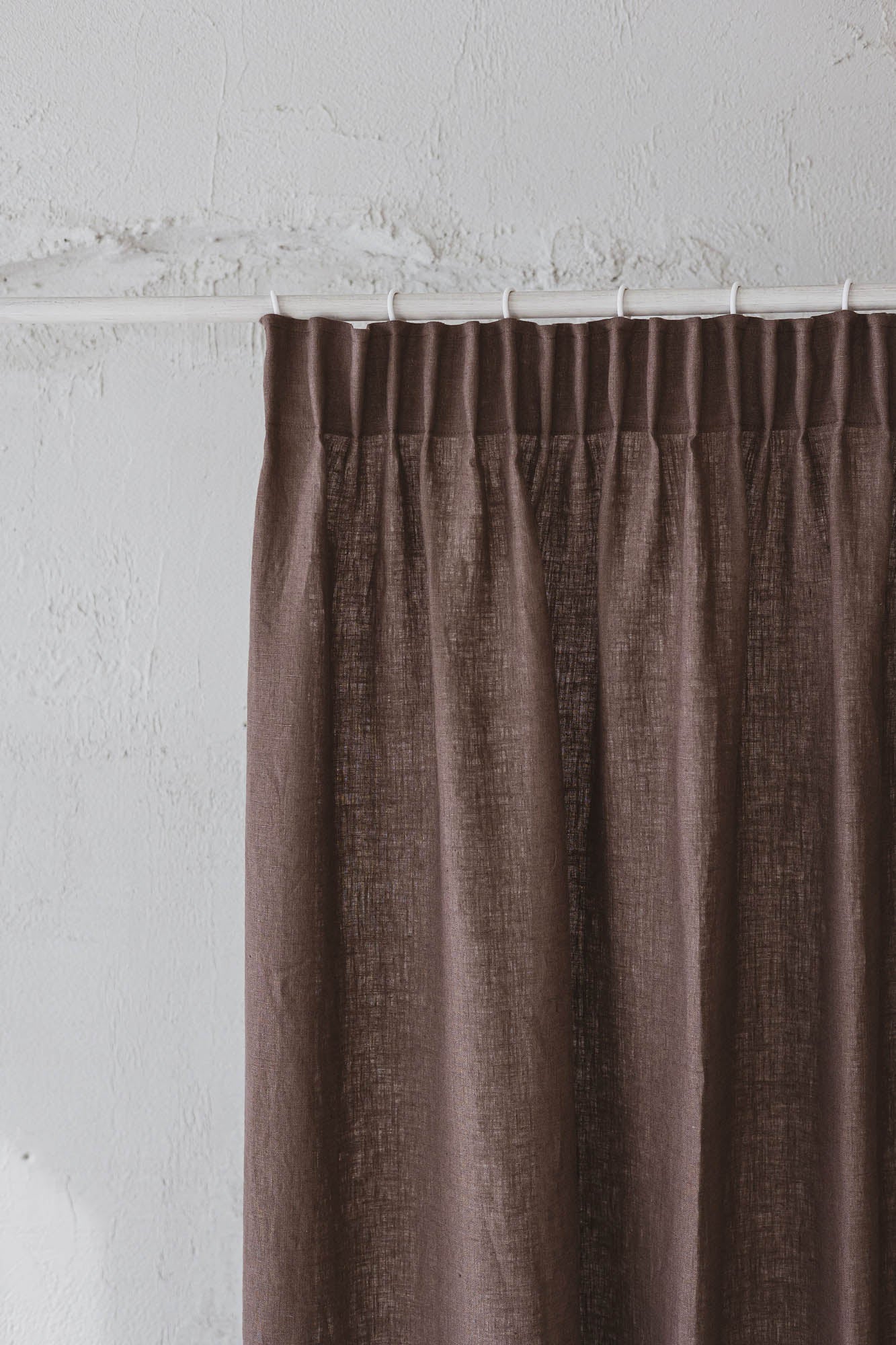 Pencil pleat linen curtain in cocoa