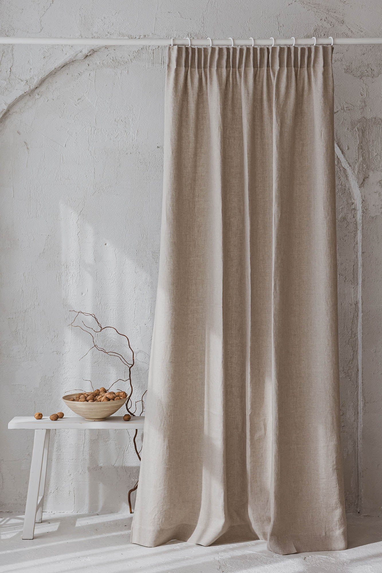 Pencil pleat linen curtain in natural