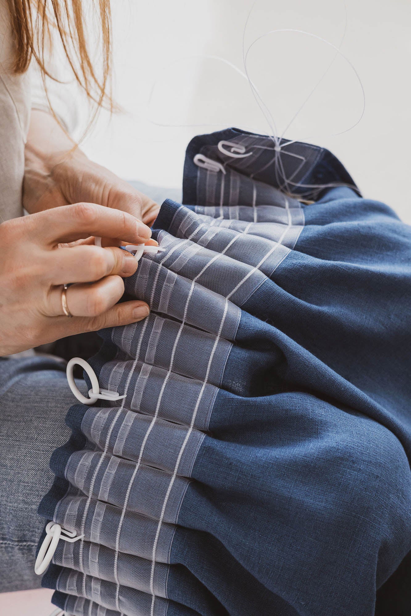 Pencil pleat linen curtain in midnight blue