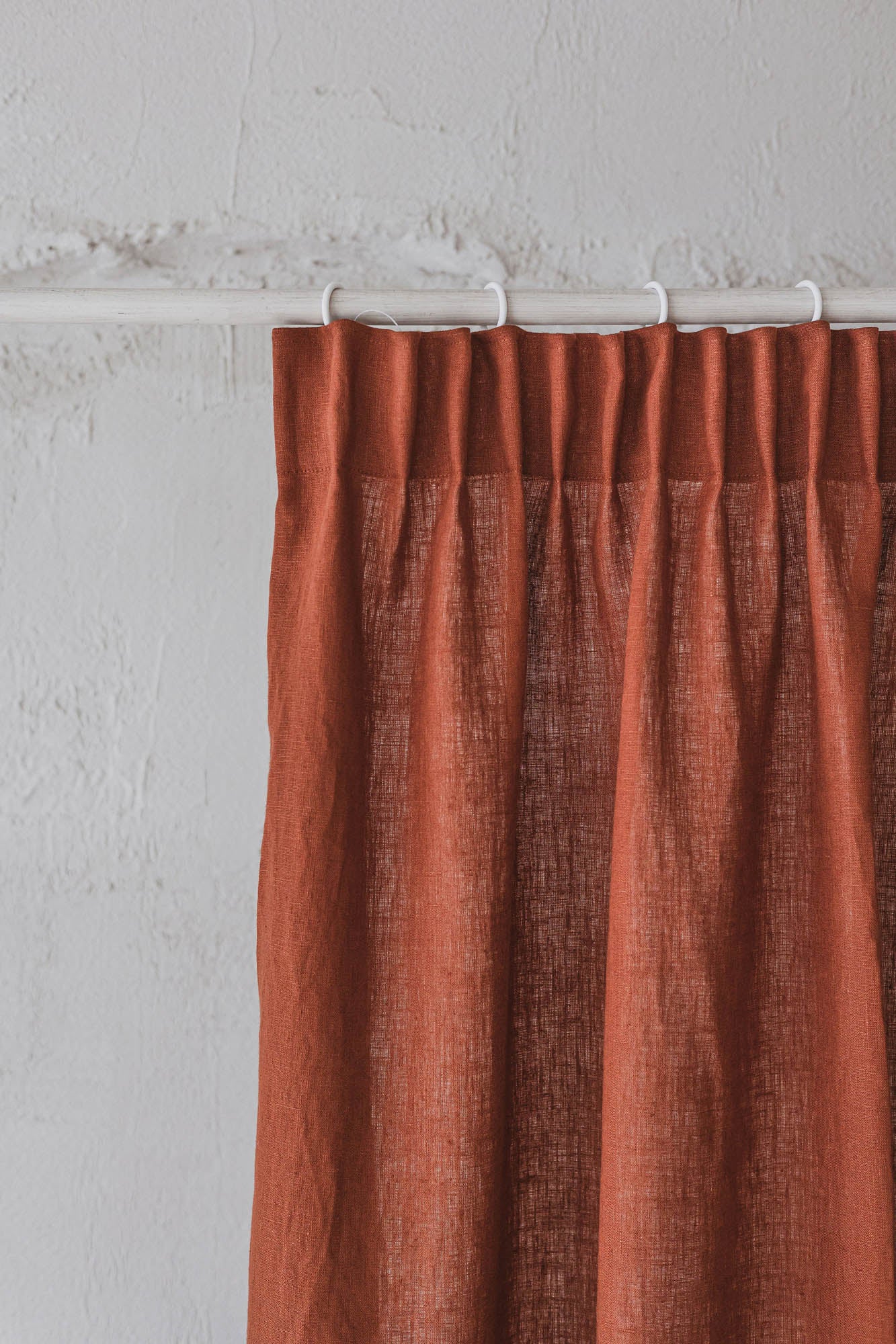Pencil pleat linen curtain in burnt orange