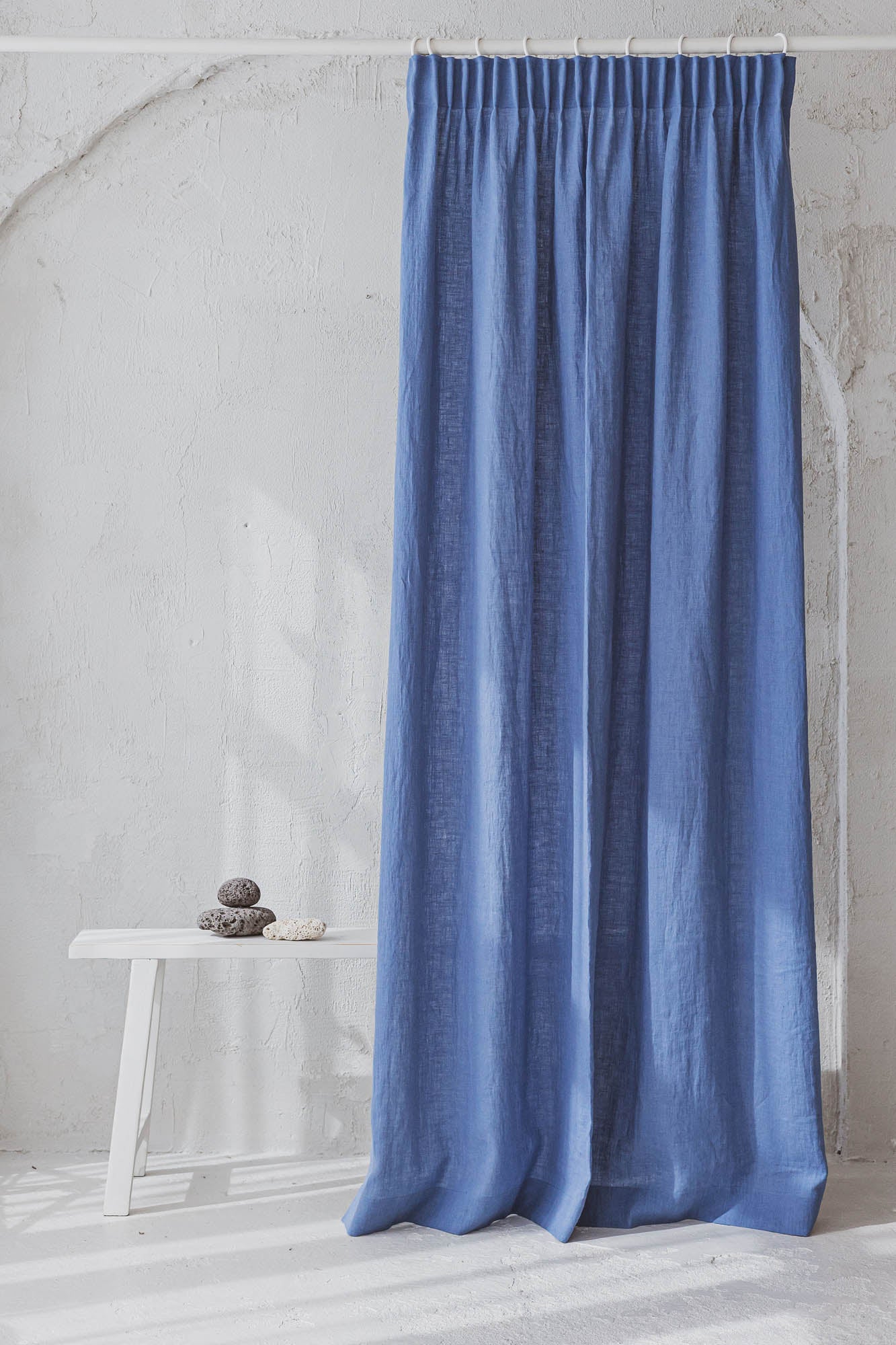 Pencil pleat linen curtain in denim blue