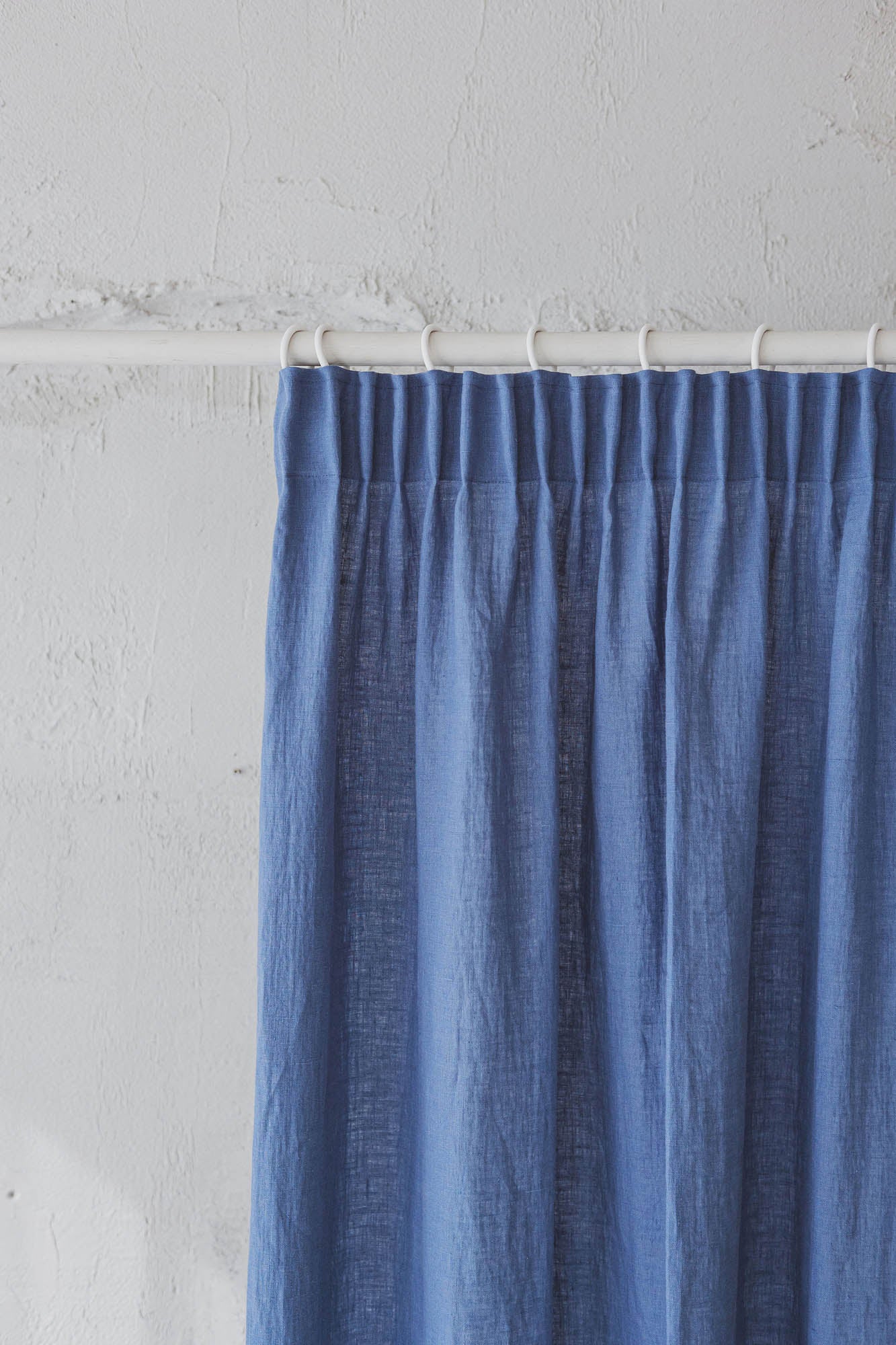 Pencil pleat linen curtain in denim blue