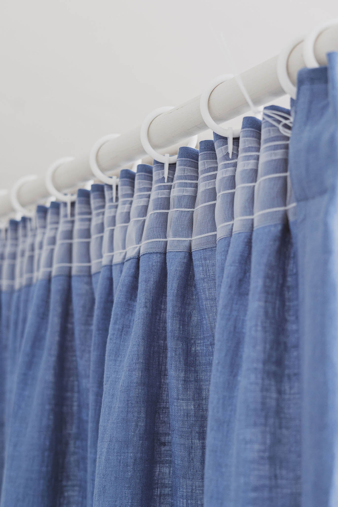 Pencil pleat linen curtain in denim blue