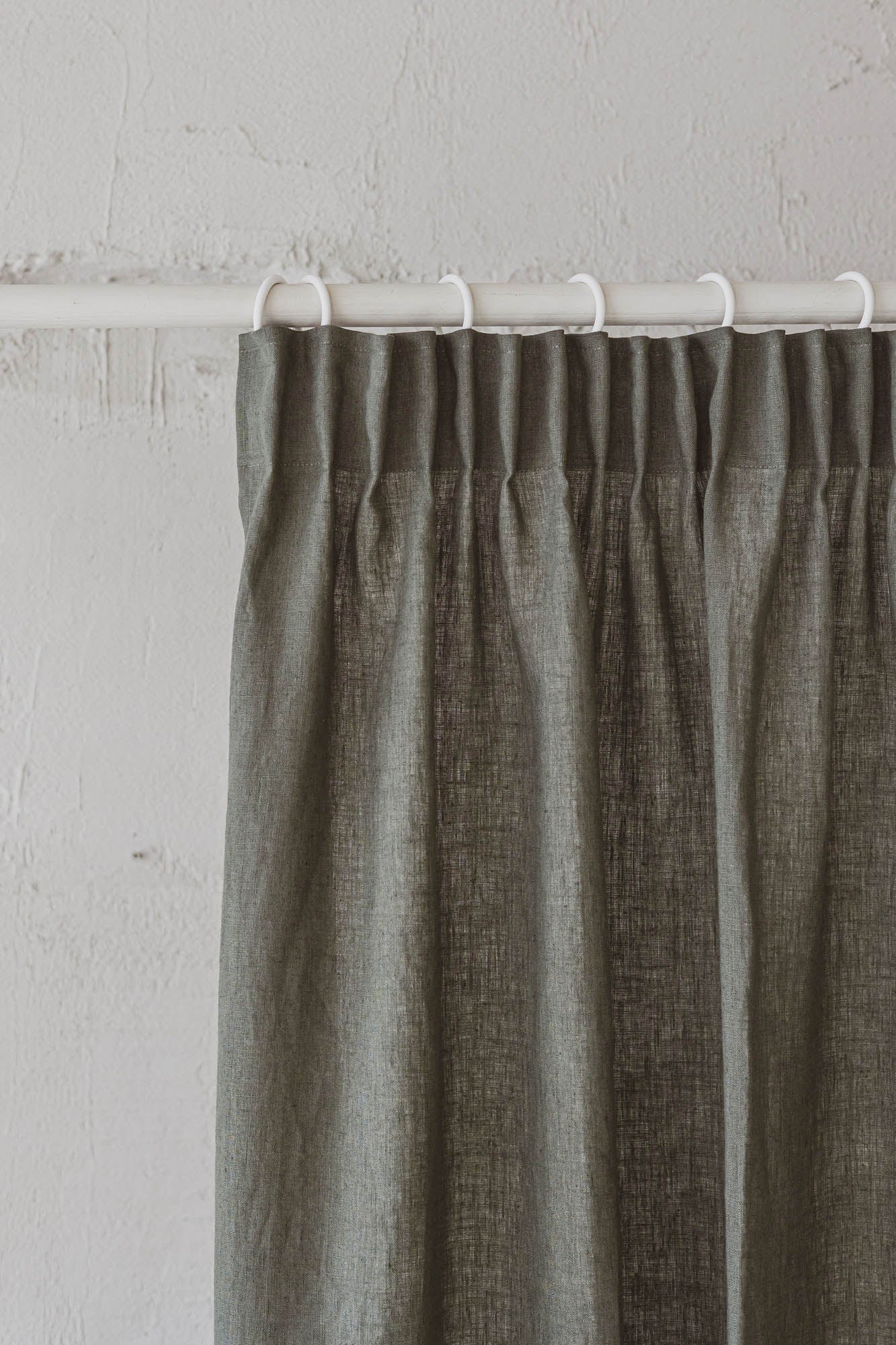 Pencil pleat linen curtain in gray green