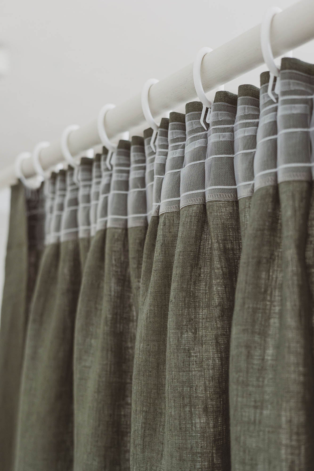 Pencil pleat linen curtain in gray green