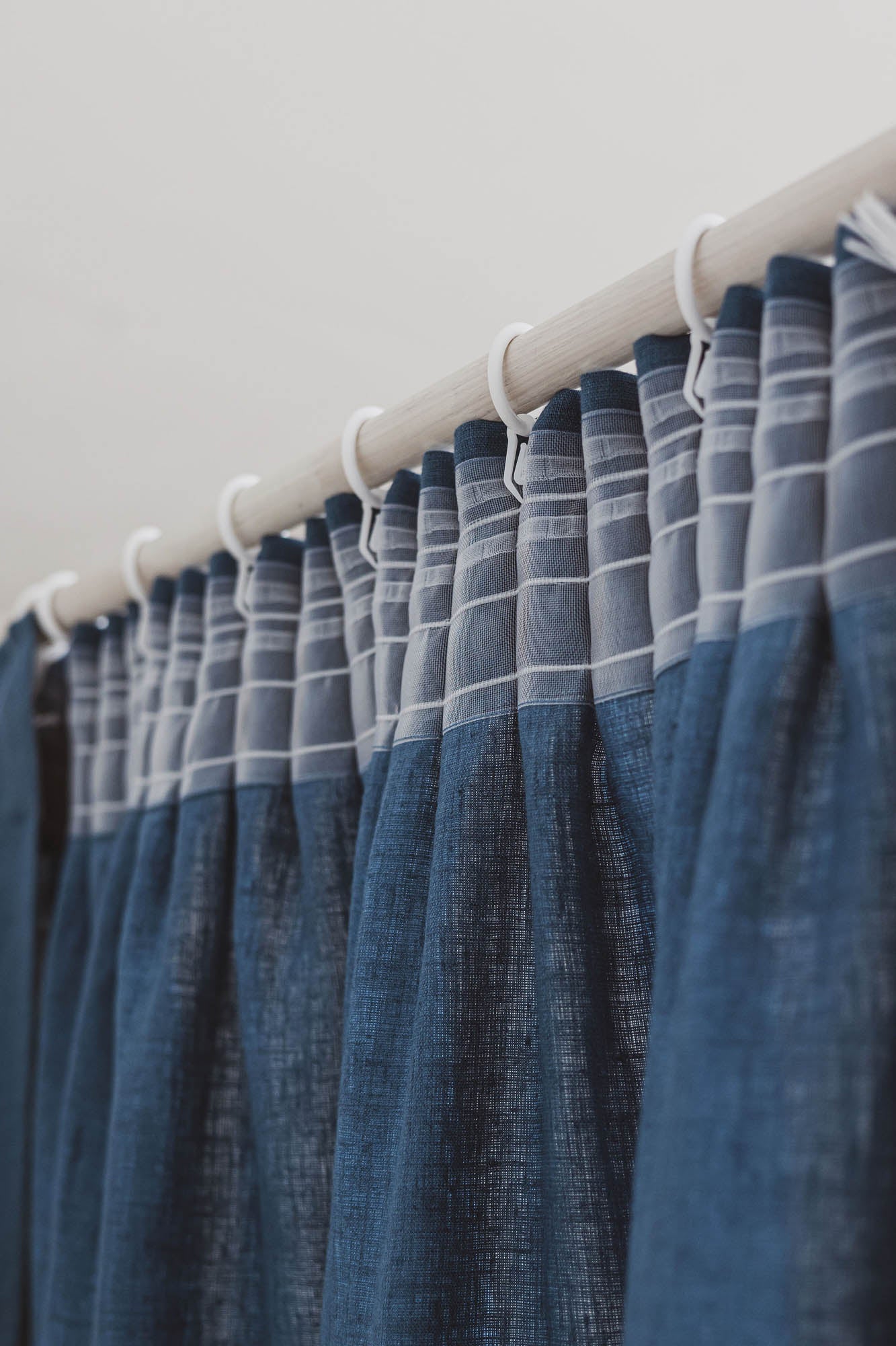 Pencil pleat linen curtain in cornflower blue