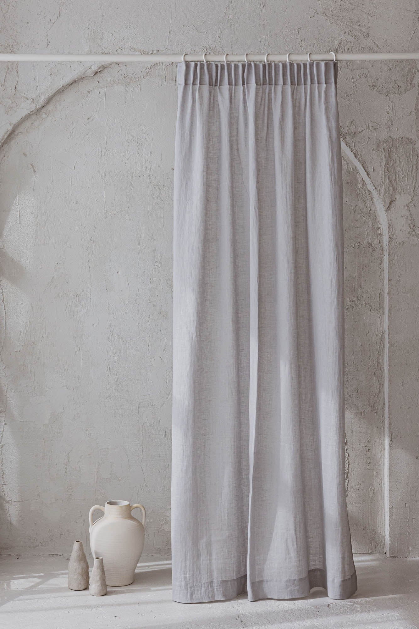 Sheer pencil pleat linen curtain in rainy day