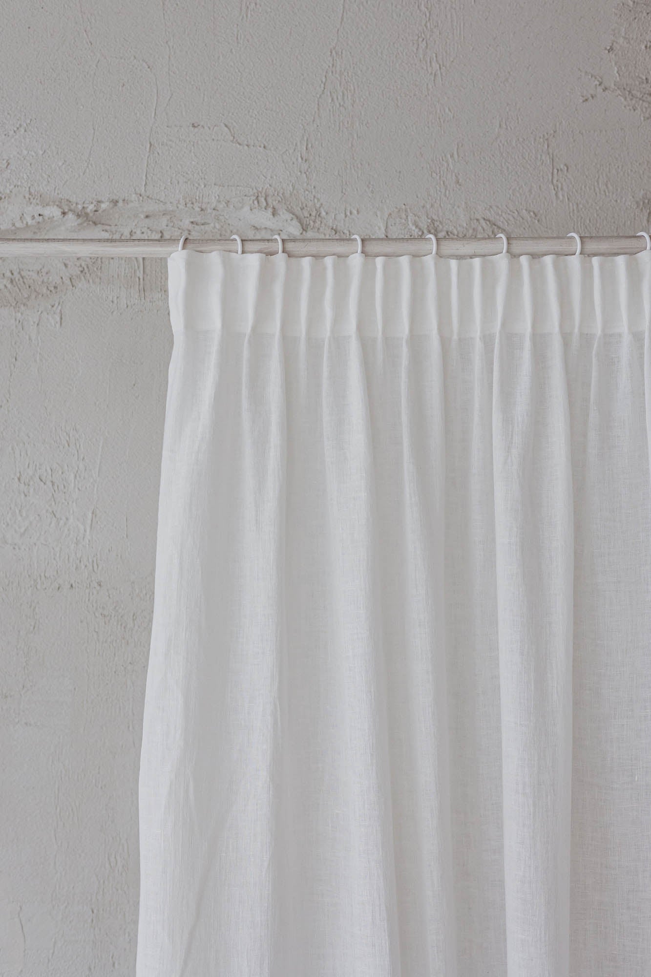 Sheer pencil pleat linen curtain in off white