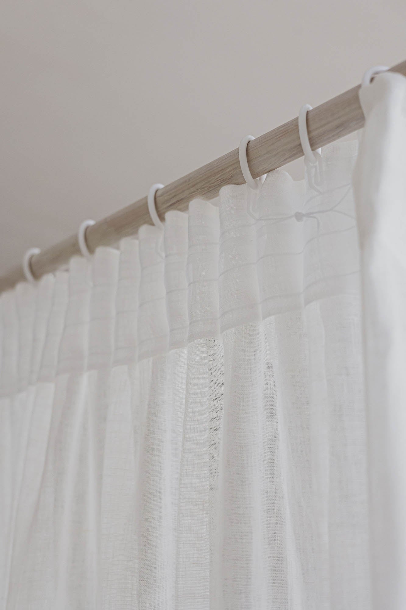 Sheer pencil pleat linen curtain in off white