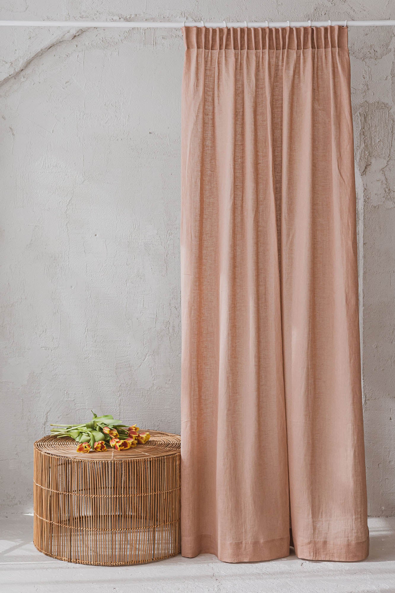 Sheer pencil pleat linen curtain in misty rose