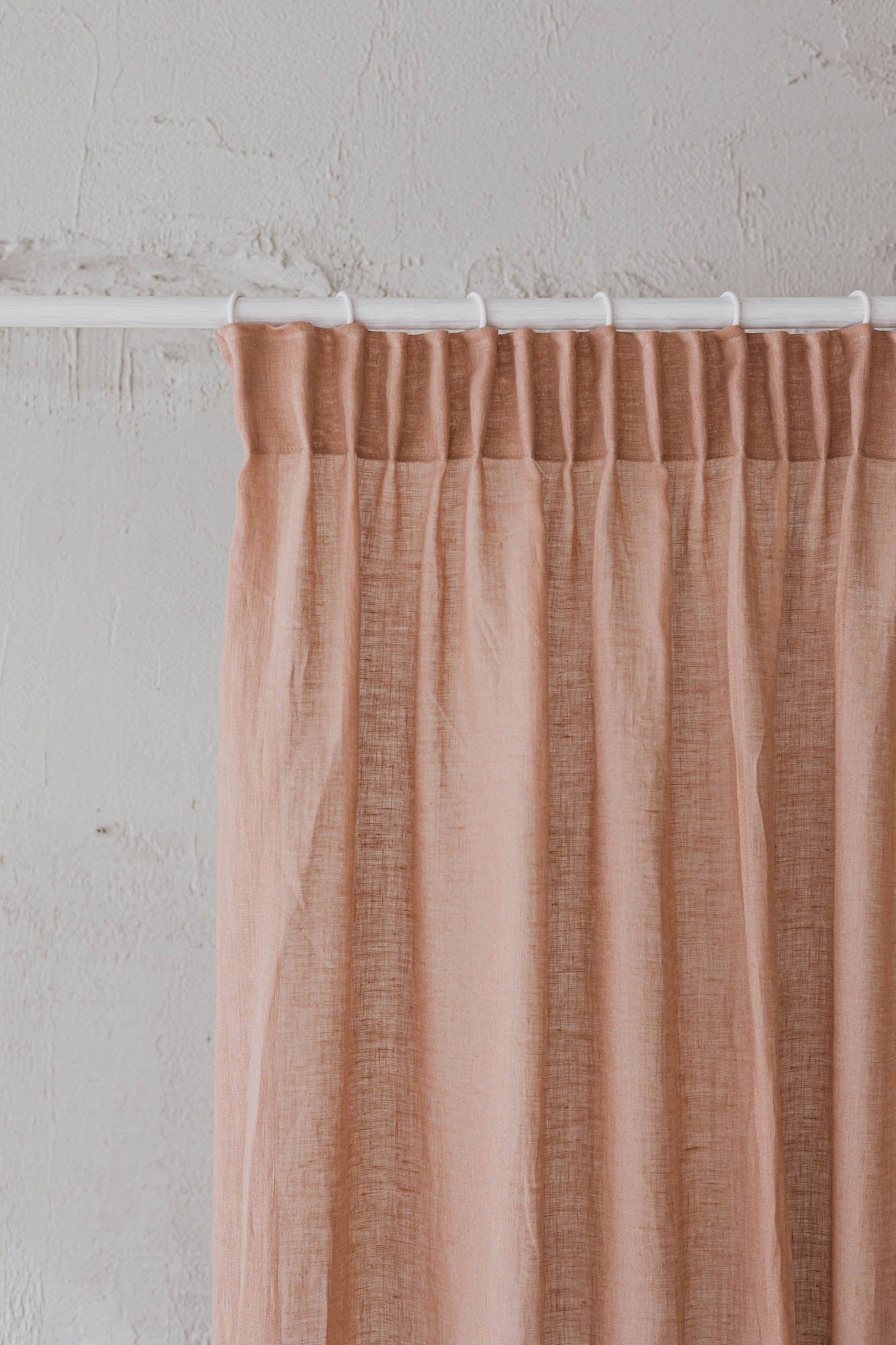 Sheer pencil pleat linen curtain in misty rose