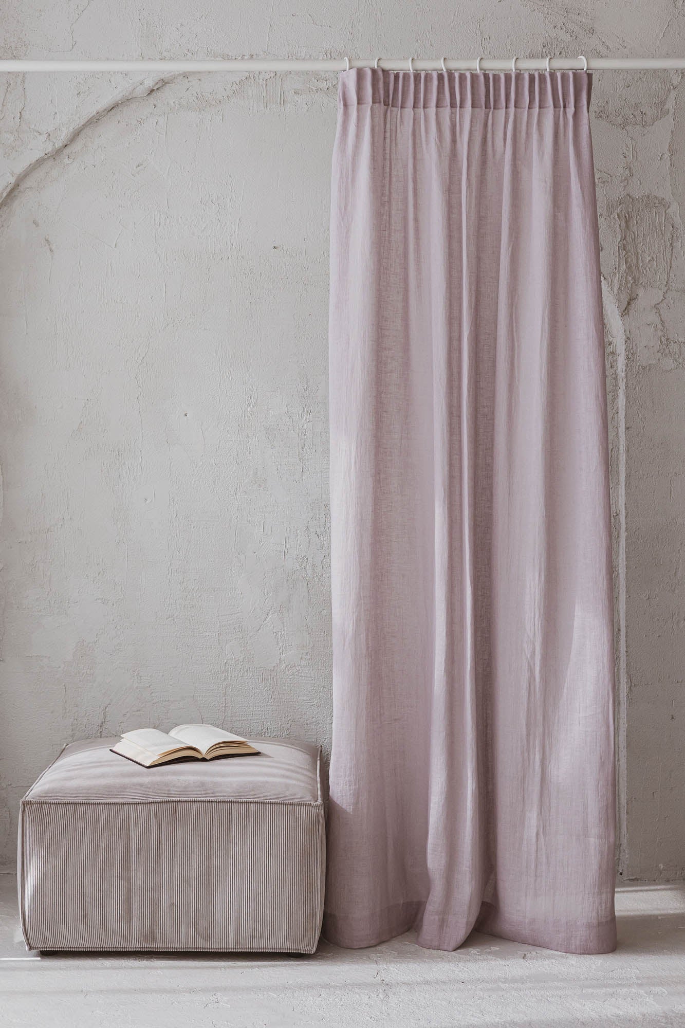 Sheer pencil pleat linen curtain in light lilac