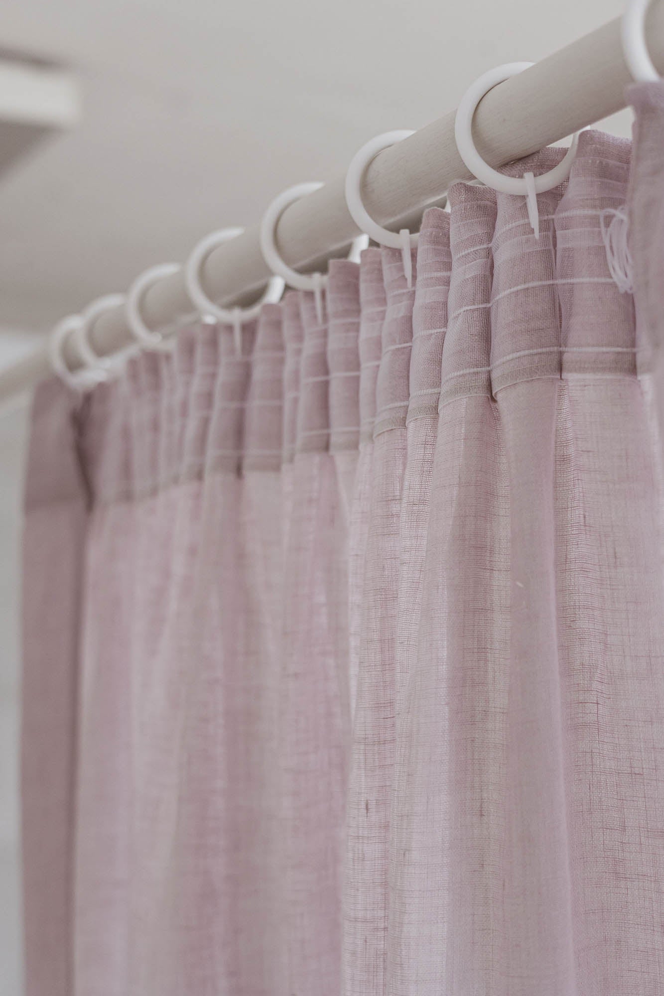 Sheer pencil pleat linen curtain in light lilac