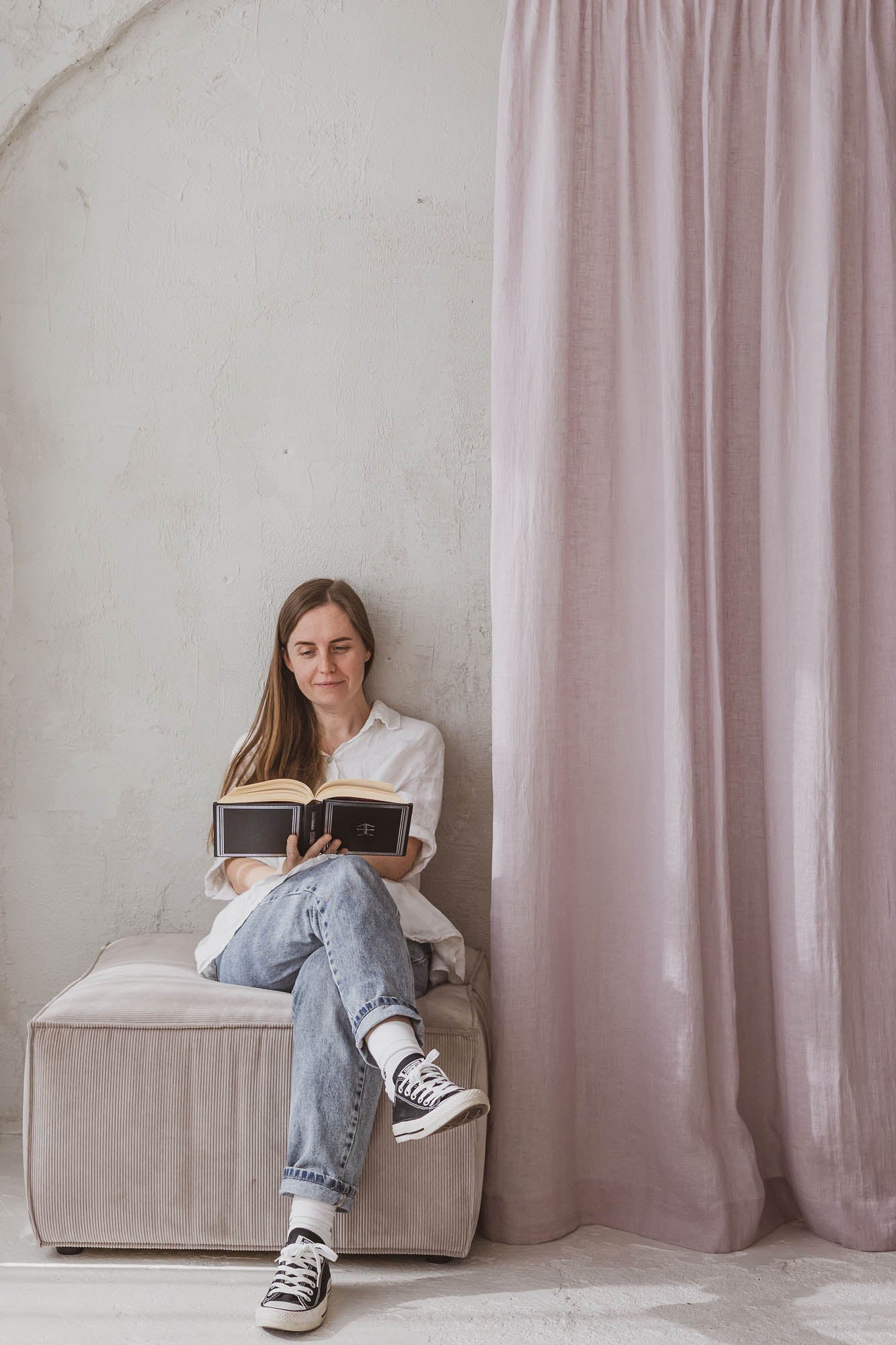 Sheer pencil pleat linen curtain in light lilac