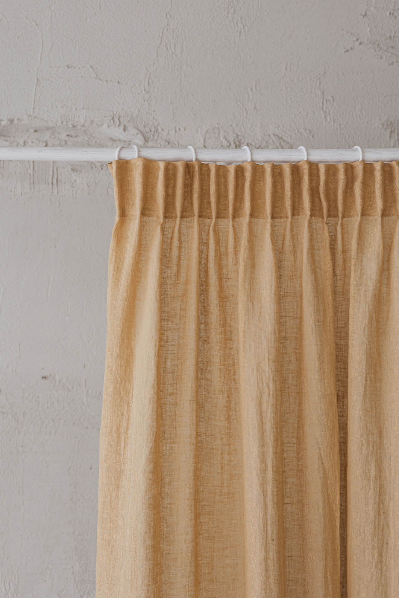 Sheer pencil pleat linen curtain in wheat