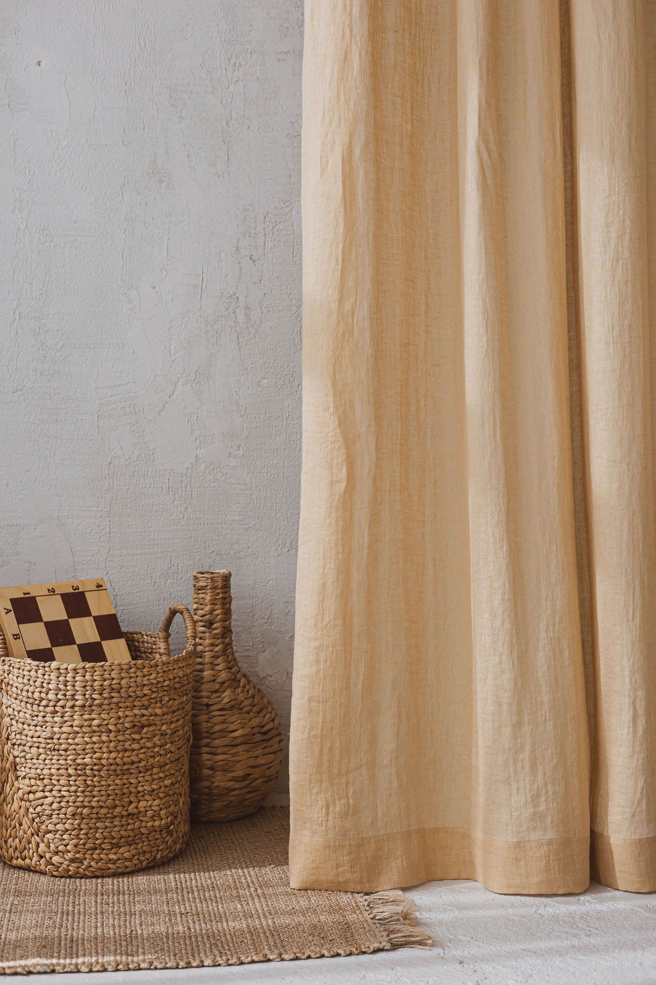 Sheer pencil pleat linen curtain in wheat