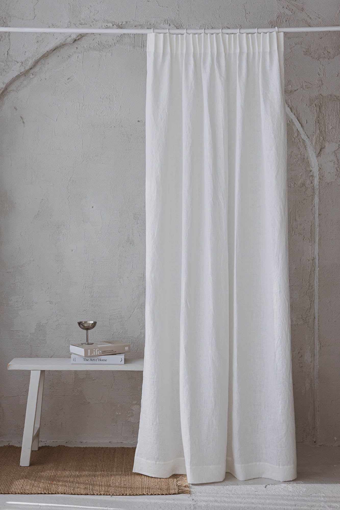 Pencil pleat linen curtain in off white