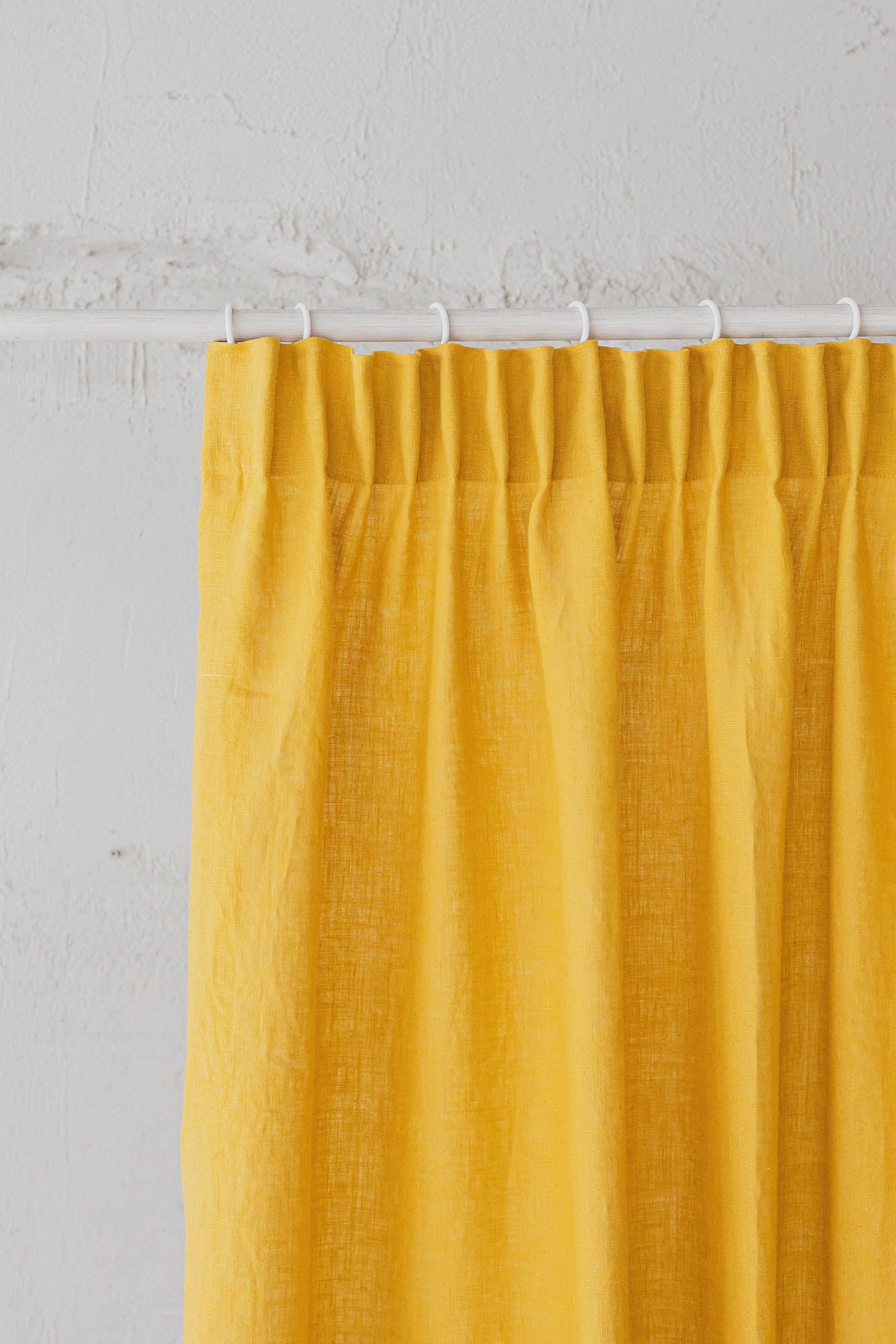 Pencil pleat linen curtain in mimosa yellow