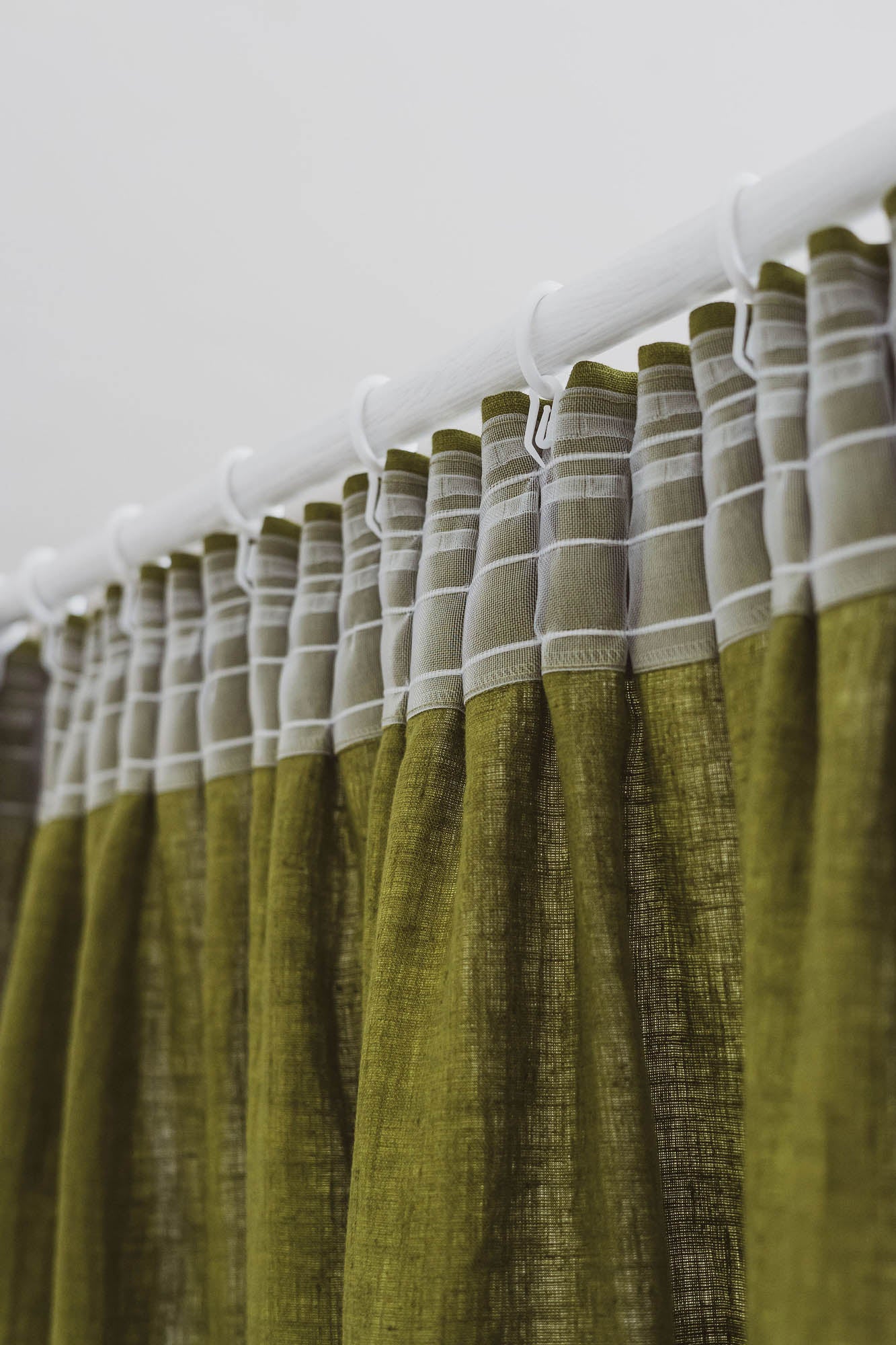 Pencil pleat linen curtain in moss green
