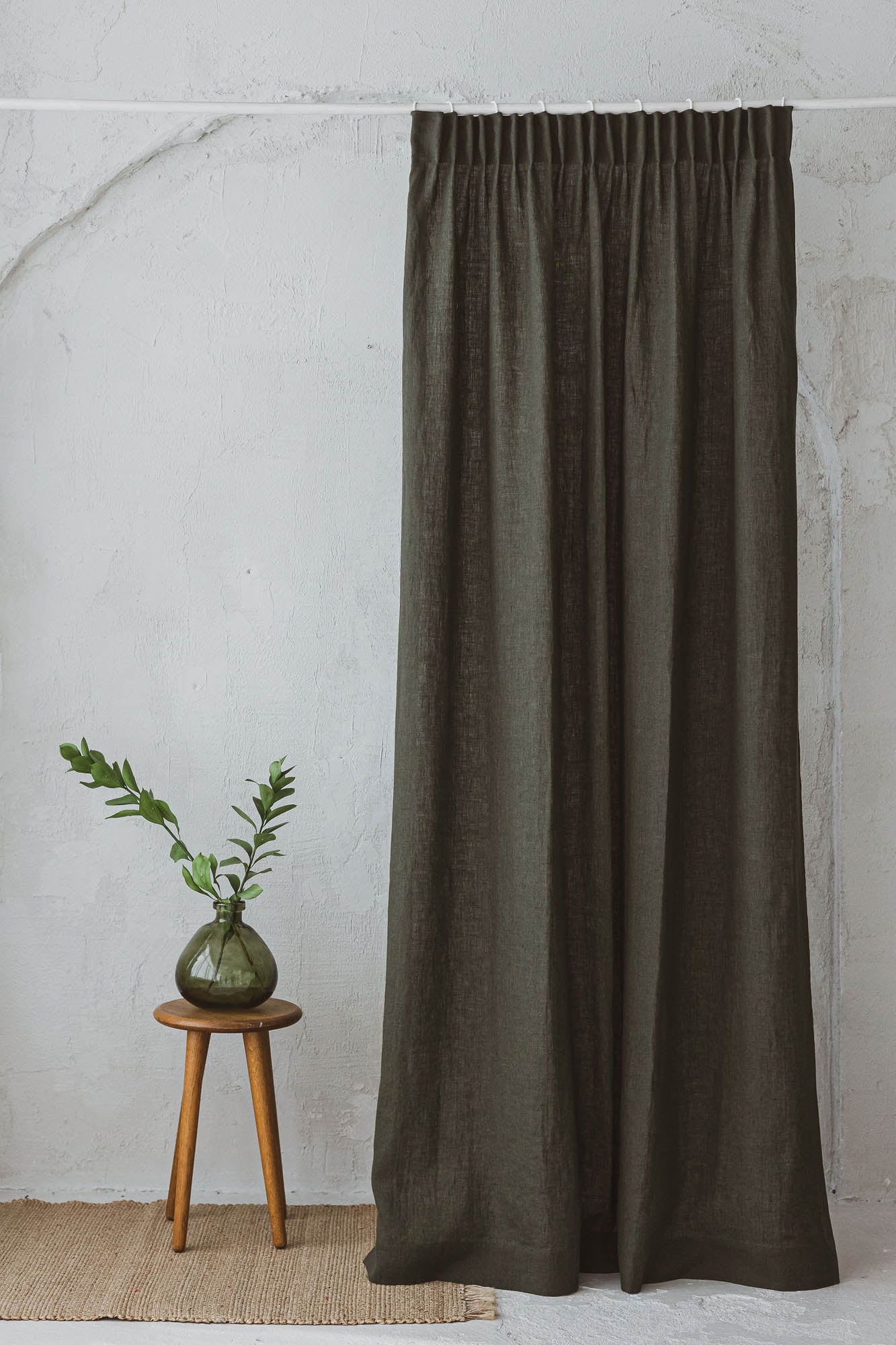 Pencil pleat linen curtain in forest green