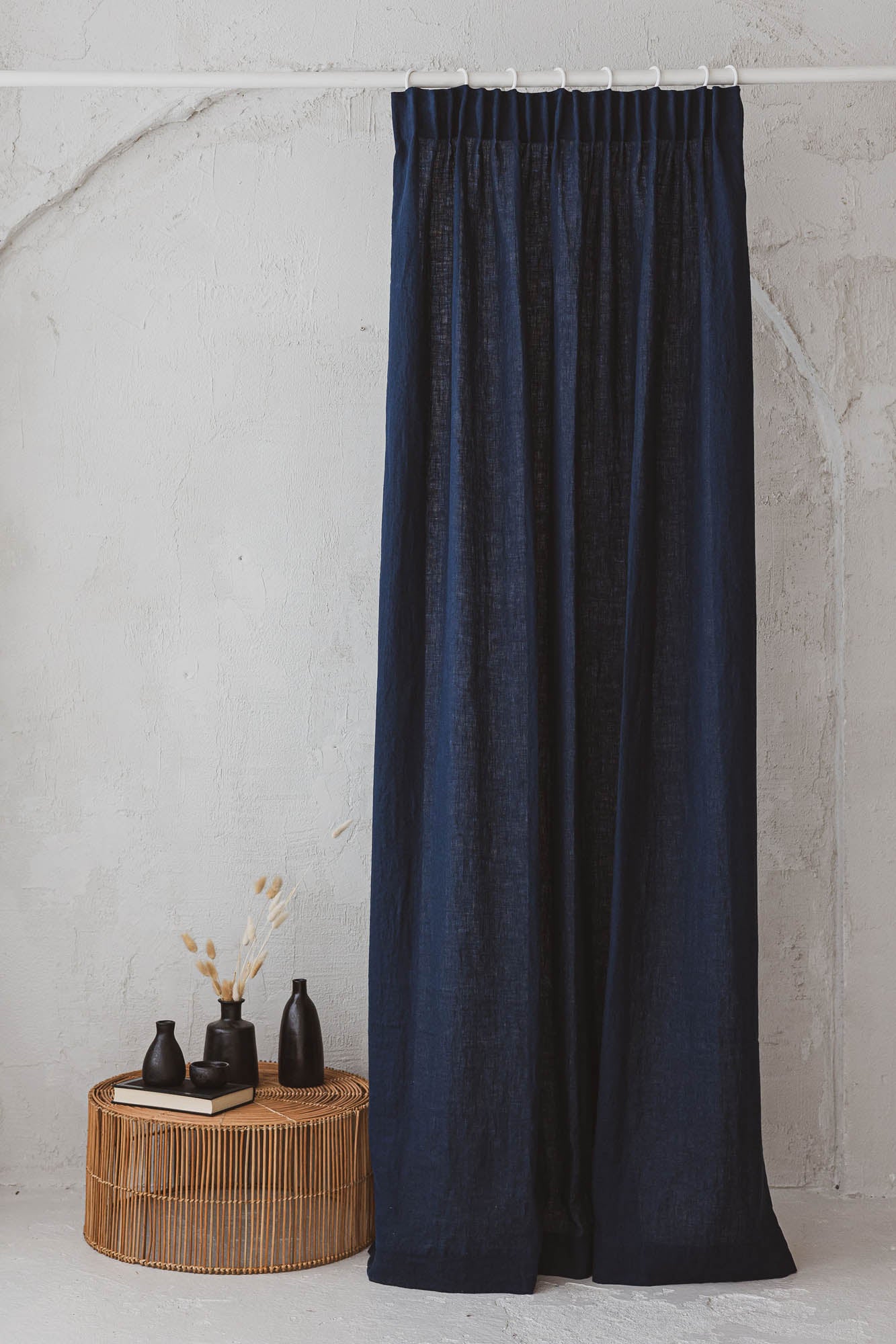 Pencil pleat linen curtain in midnight blue