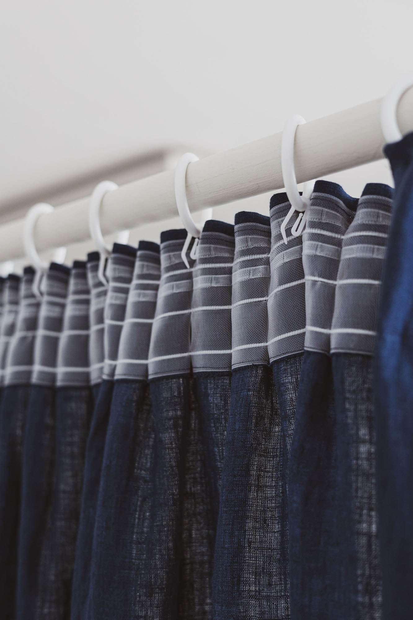 Pencil pleat linen curtain in midnight blue