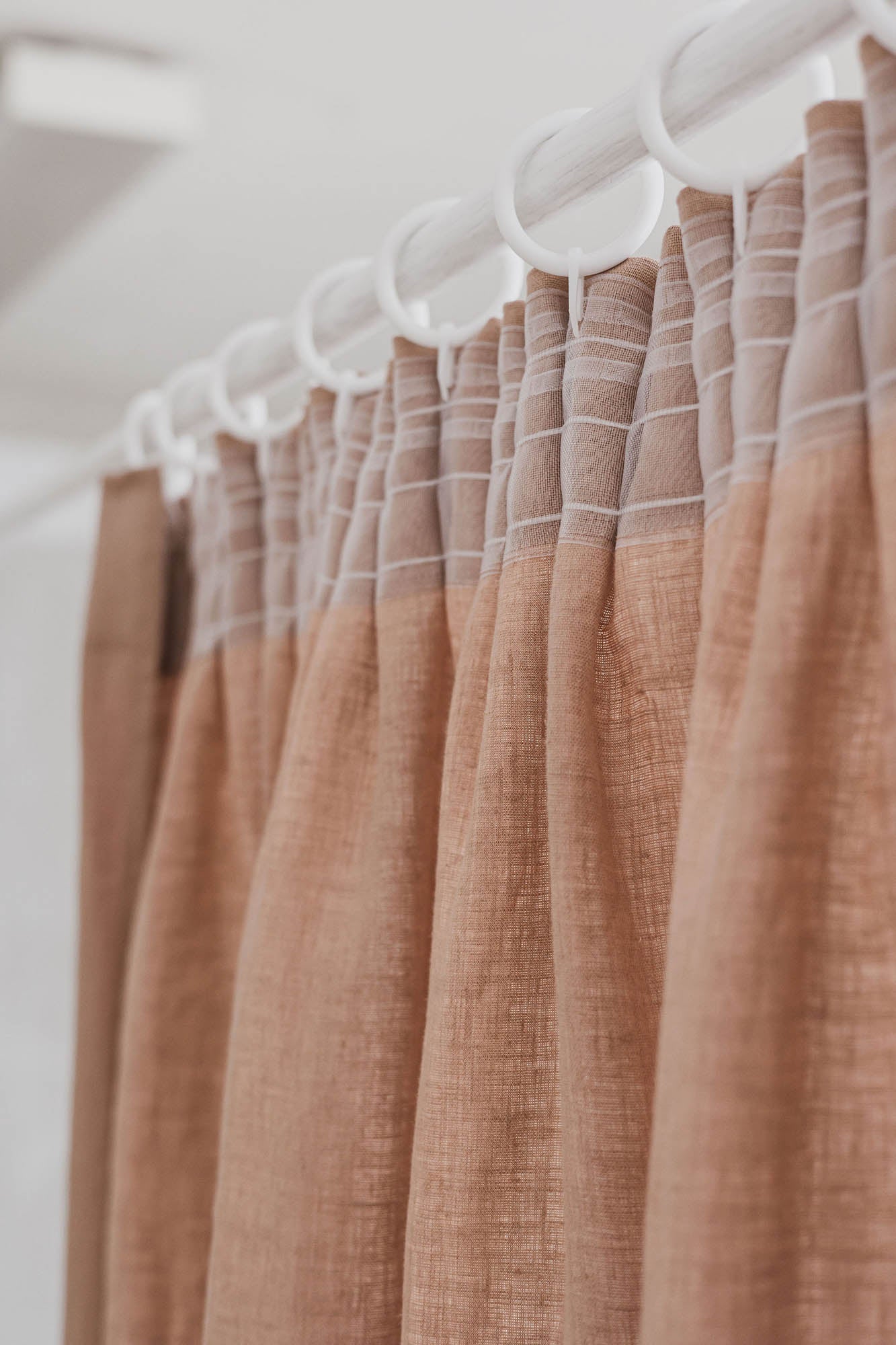 Pencil pleat linen curtain in misty rose