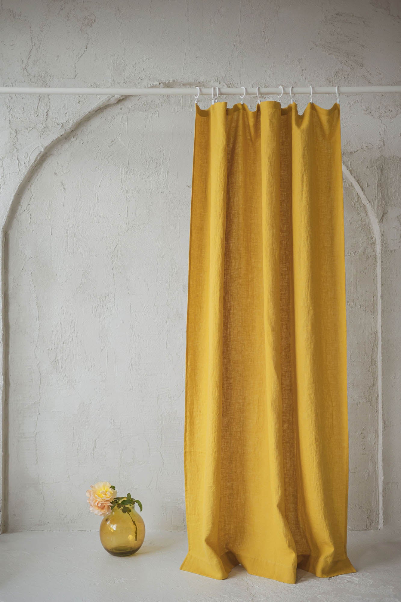 Mimosa yellow linen curtain with simple hem, for clips