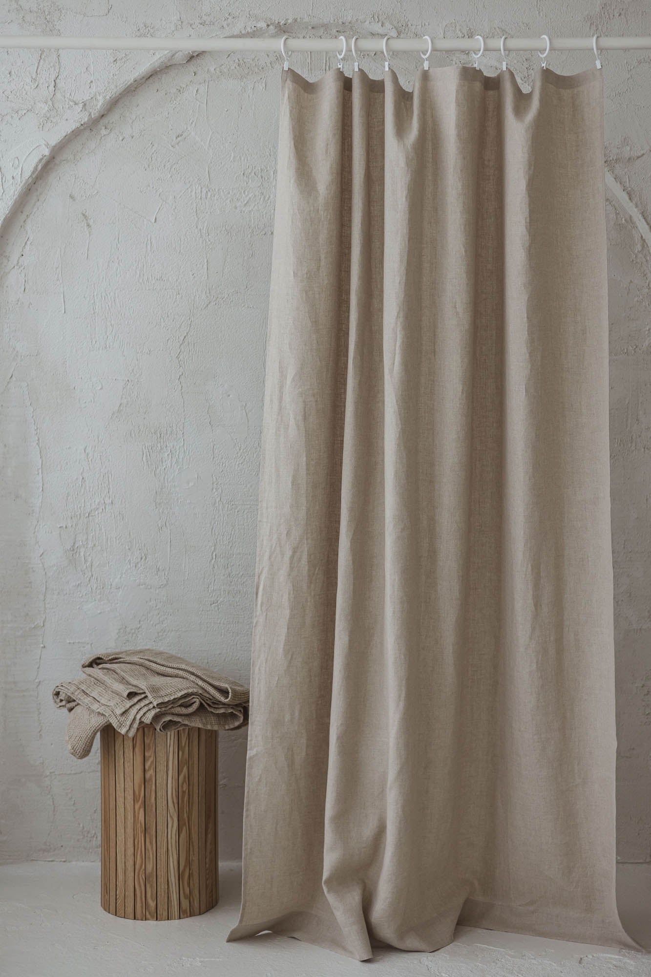 Natural linen curtain with simple hem, for clips