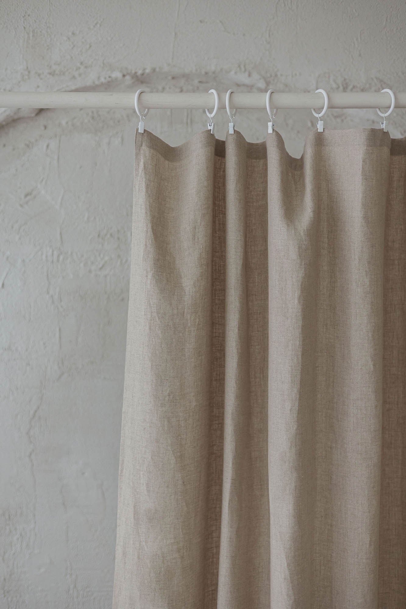 Natural linen curtain with simple hem, for clips