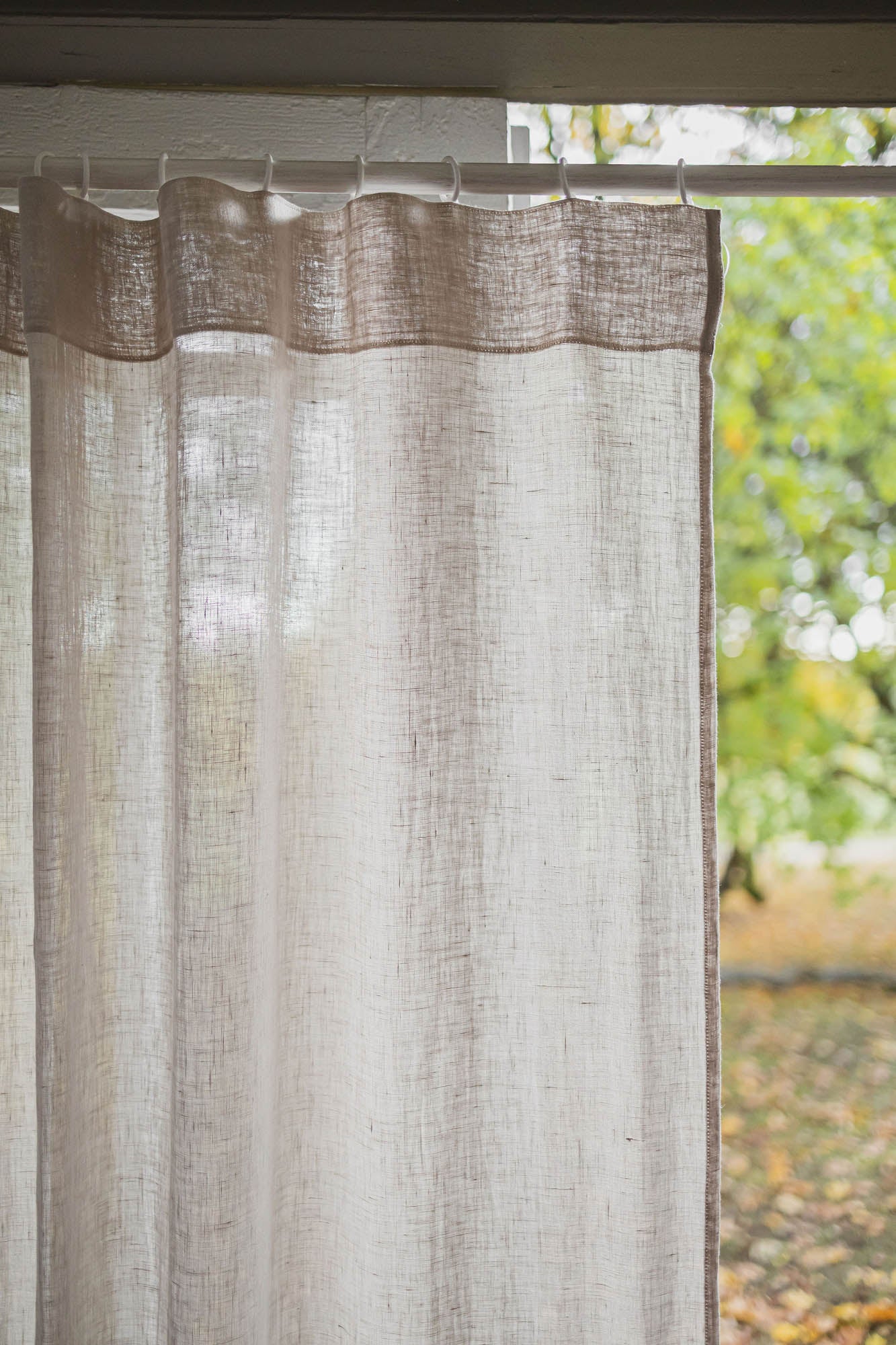 White sand sheer linen curtain with multifunctional heading tape