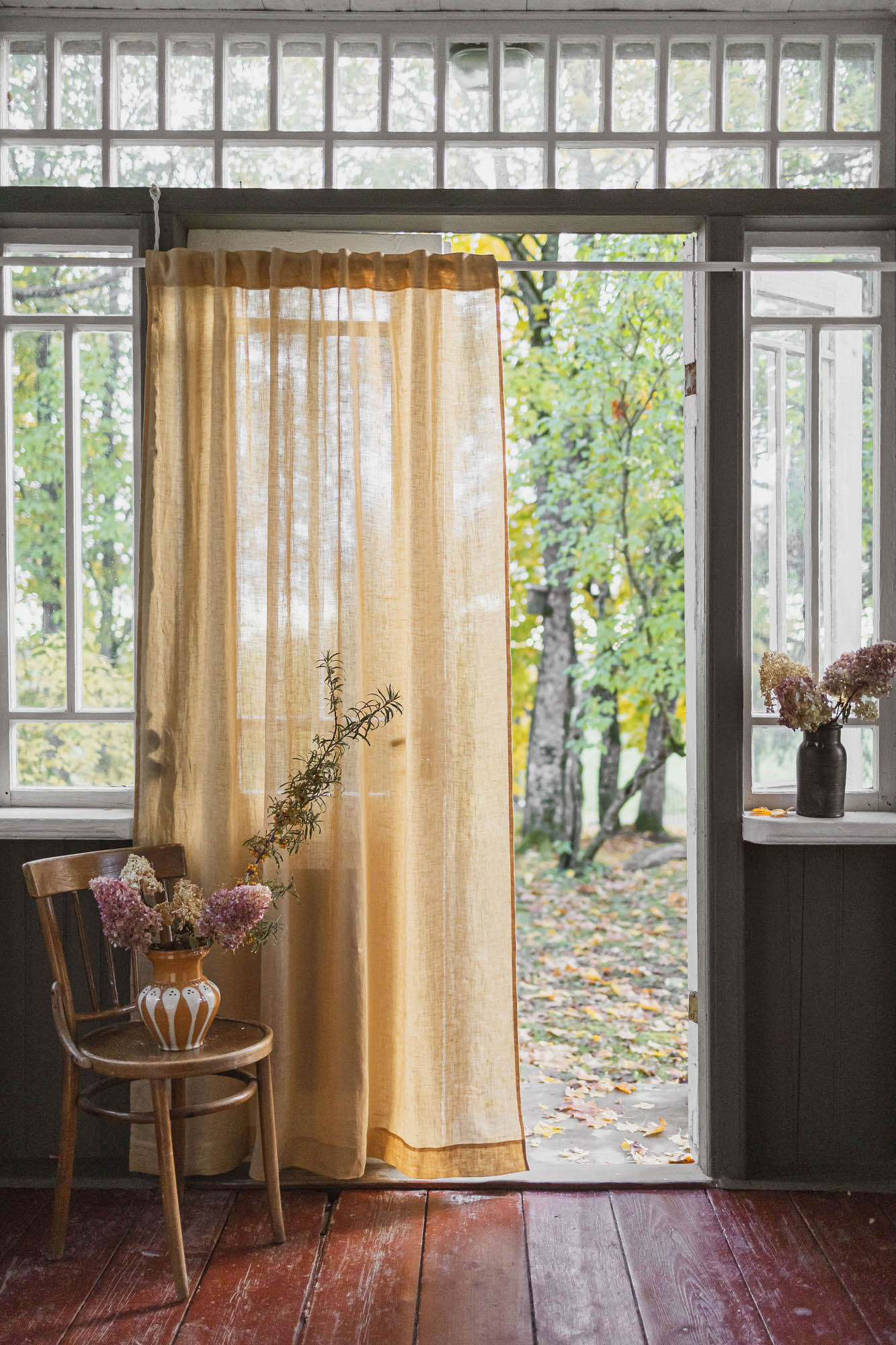 Wheat sheer linen curtain with multifunctional heading tape
