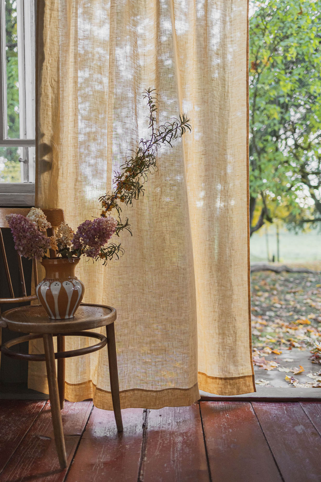 Wheat sheer linen curtain with multifunctional heading tape