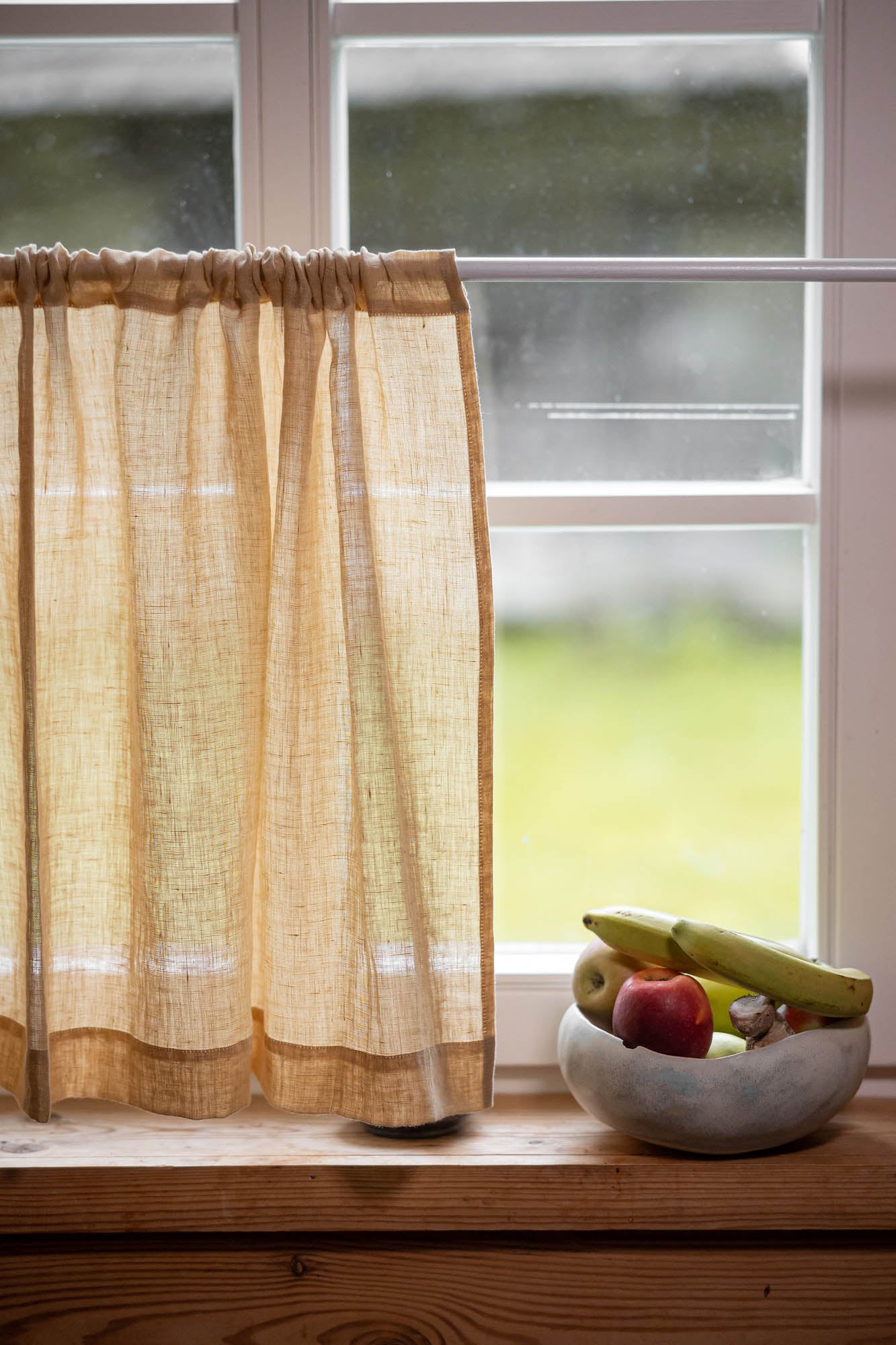 Sheer linen cafe curtain in wheat