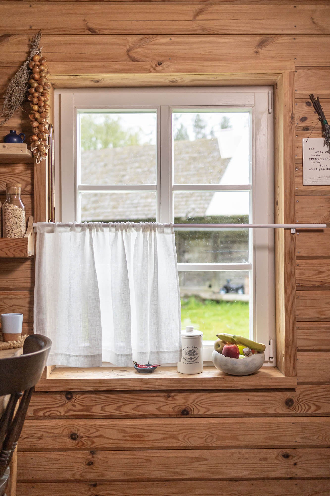 Sheer linen cafe curtain in off white