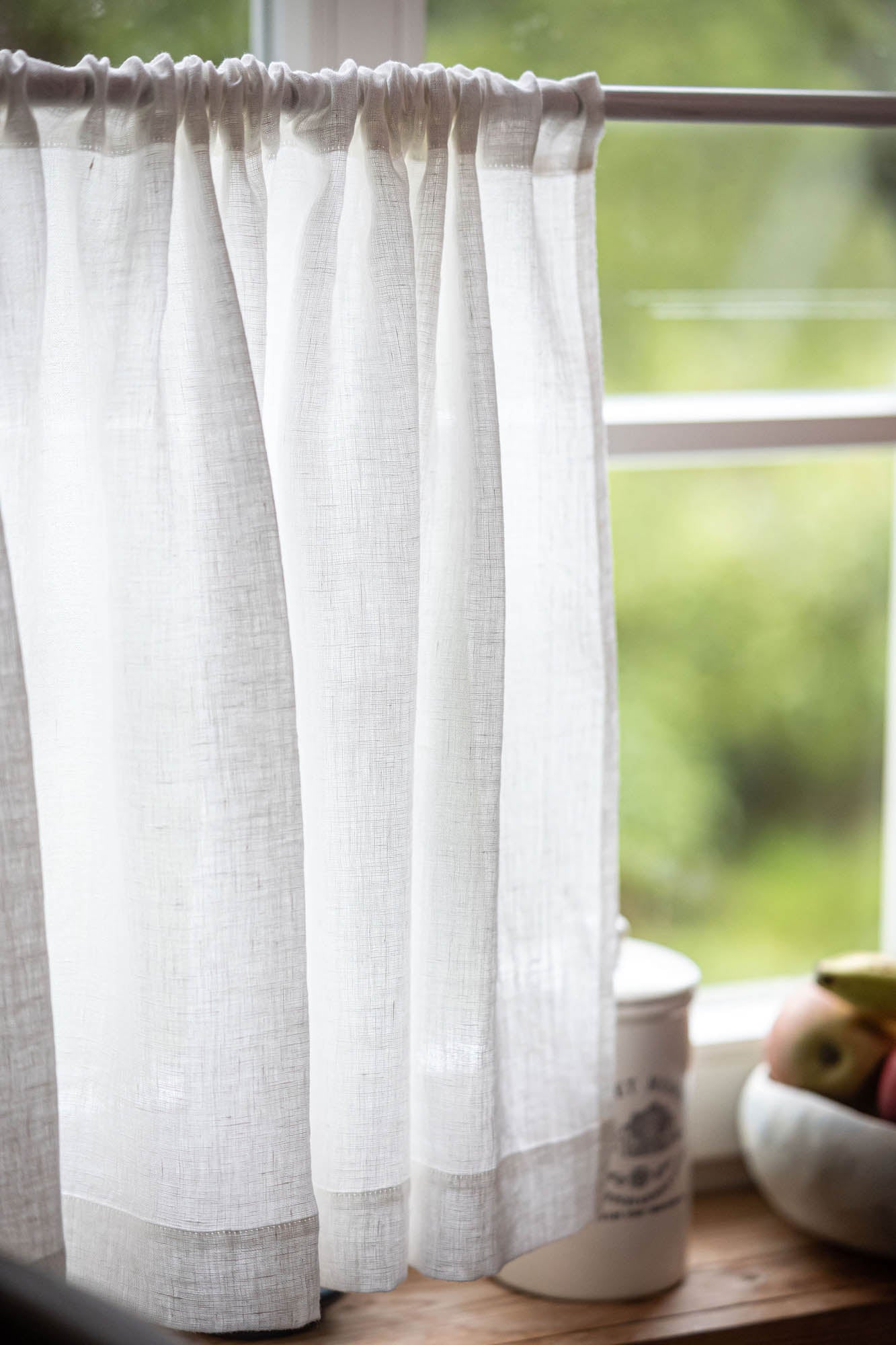 Sheer linen cafe curtain in off white