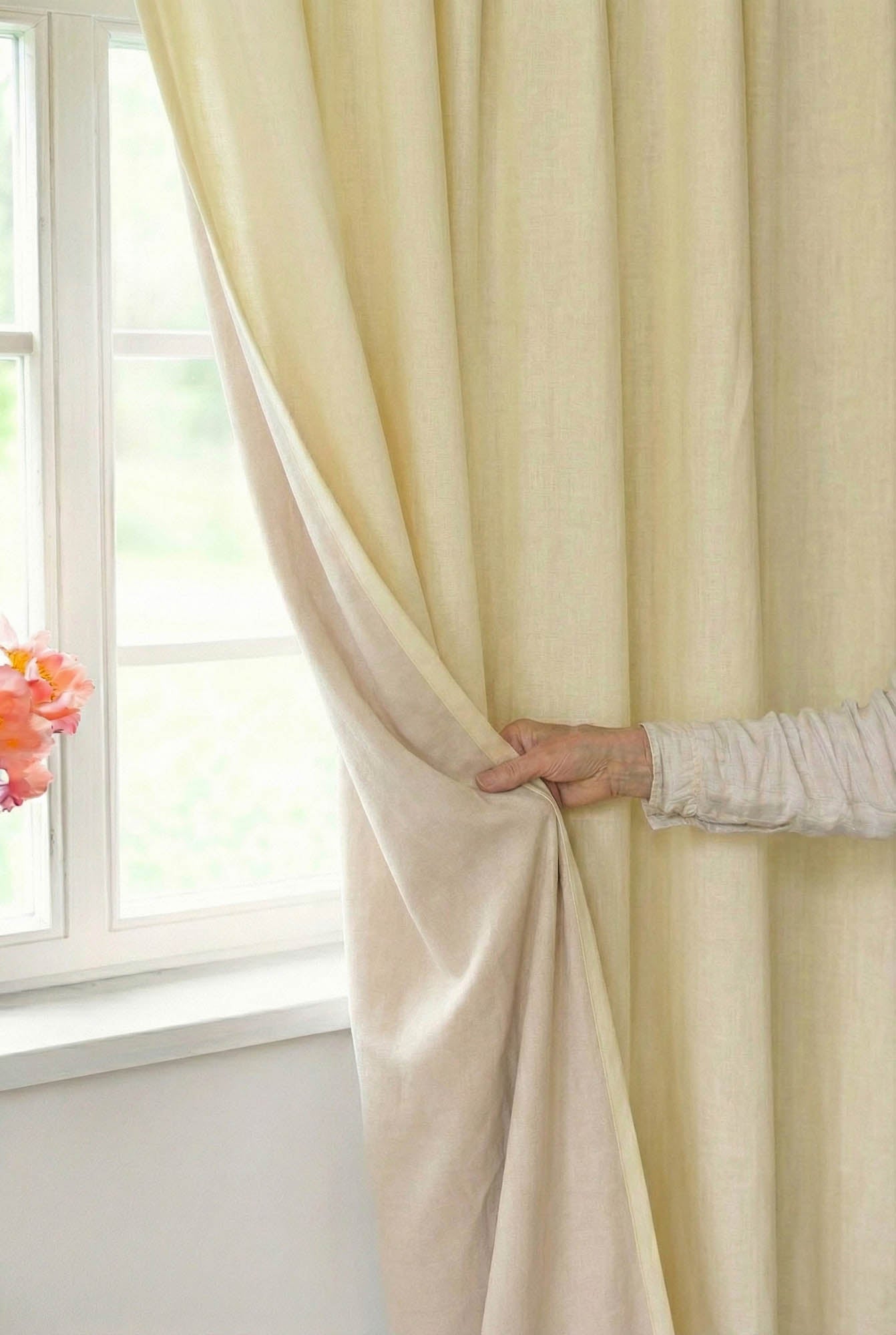 Cream linen blackout curtain with multifunctional heading tape