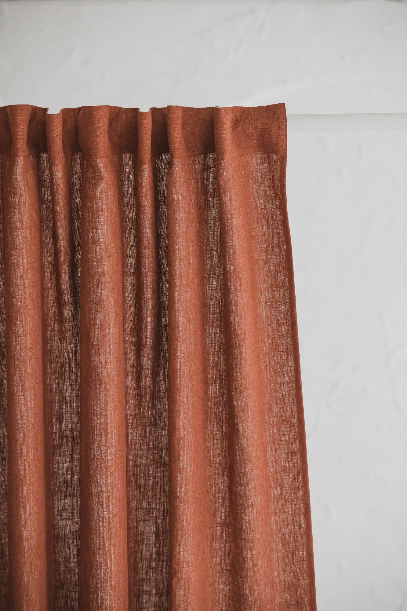 Heavyweight burnt orange linen curtain with multifunctional heading tape