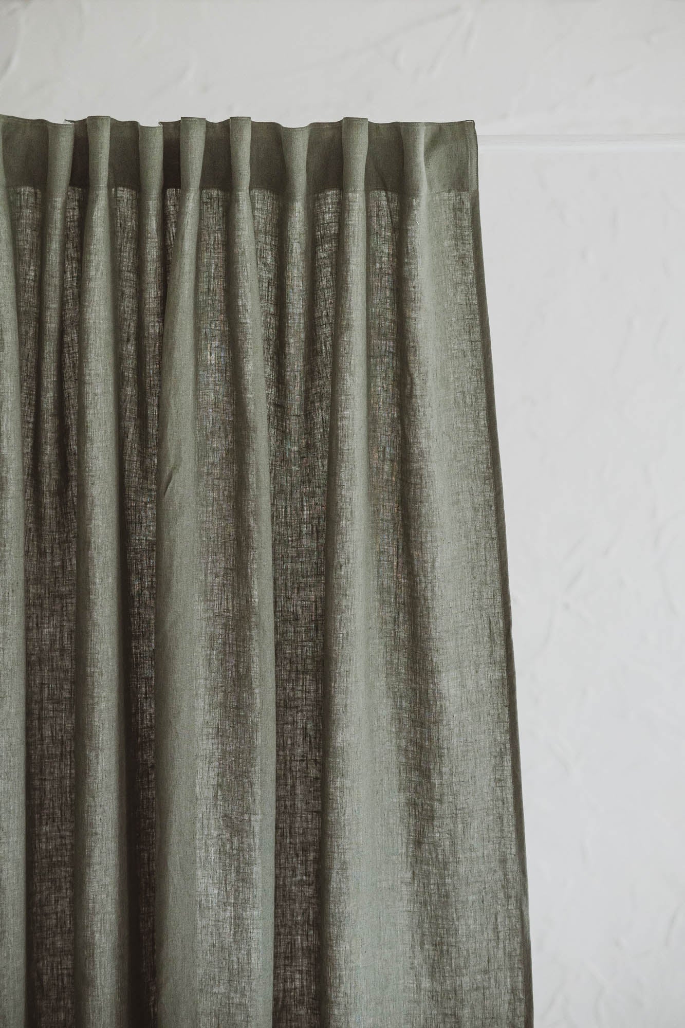 Gray green linen curtain with multifunctional heading tape