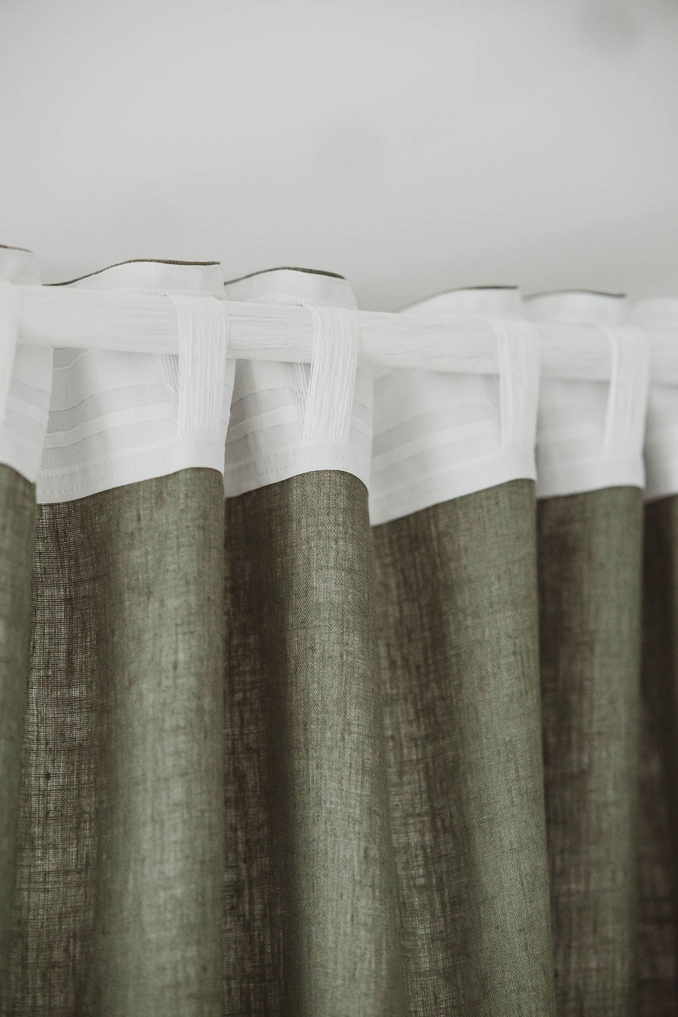 Gray green linen curtain with multifunctional heading tape