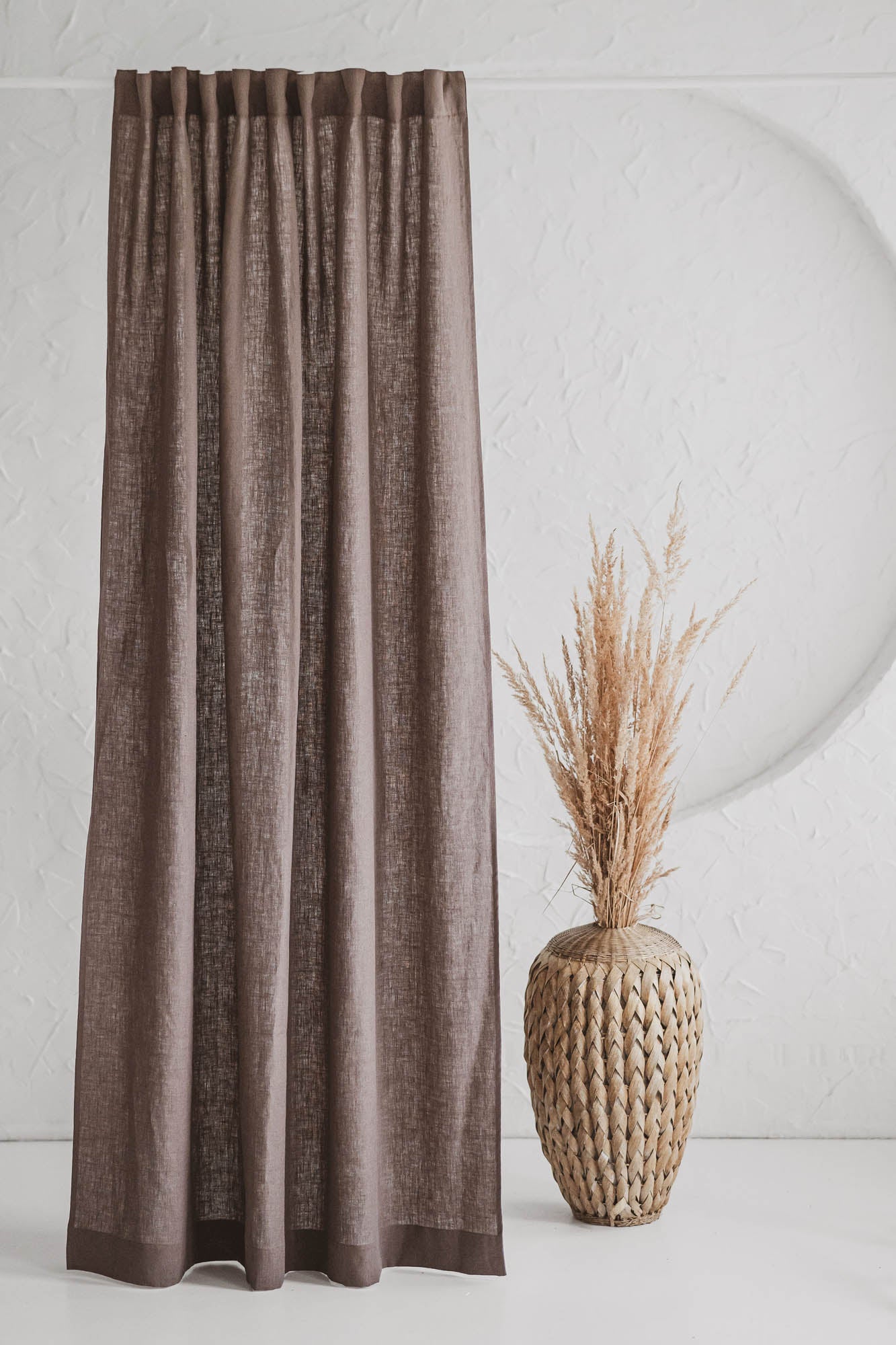 Cocoa linen curtain with multifunctional heading tape