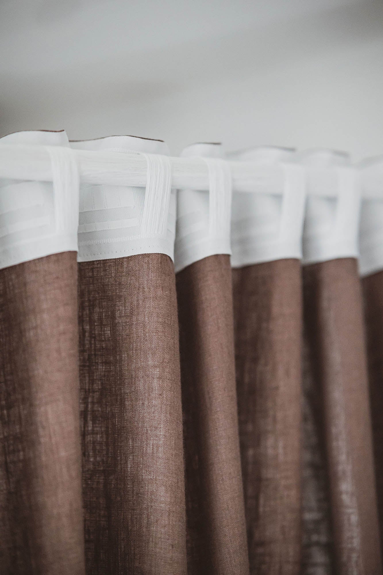 Cocoa linen curtain with multifunctional heading tape