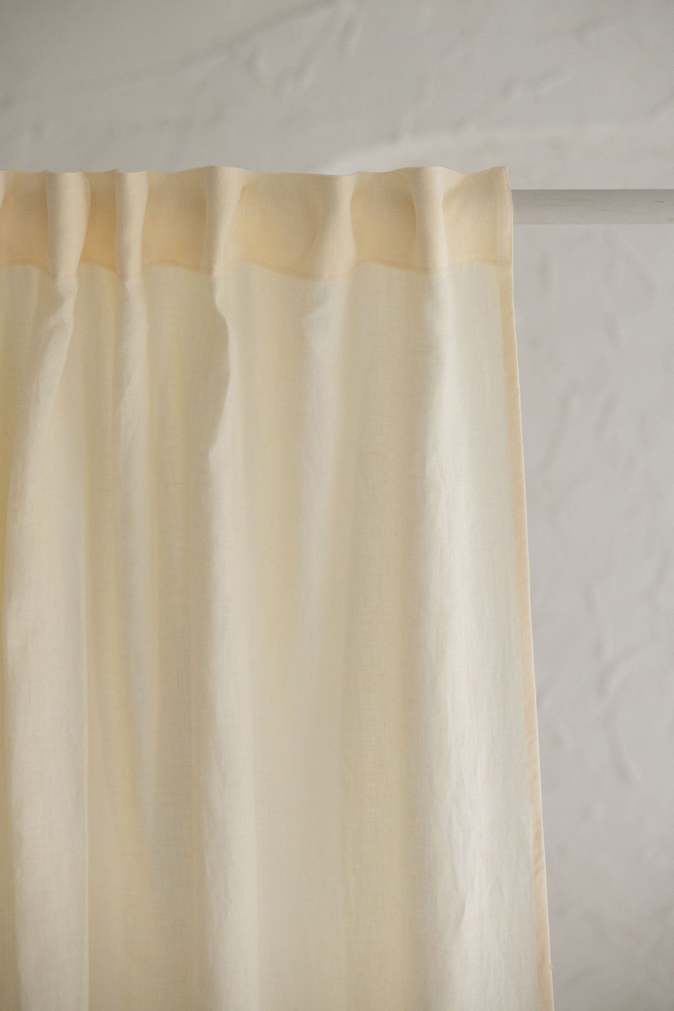Vanilla yellow linen curtain with multifunctional heading tape